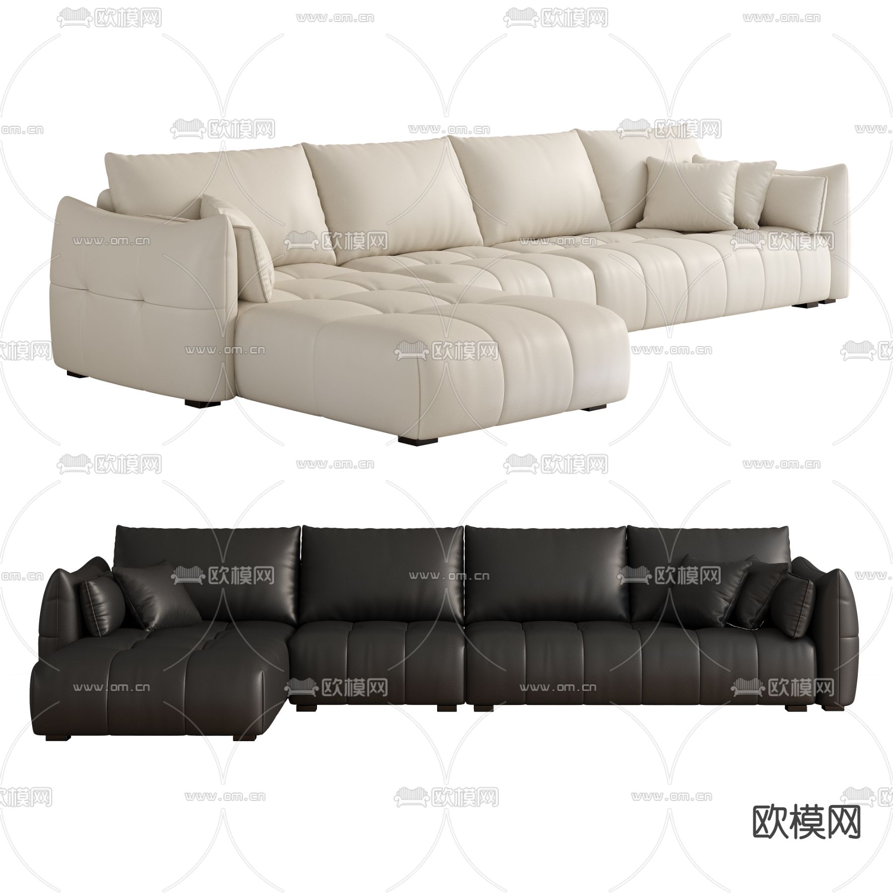 皮革沙发 转角沙发3d模型下载（渲染图1）