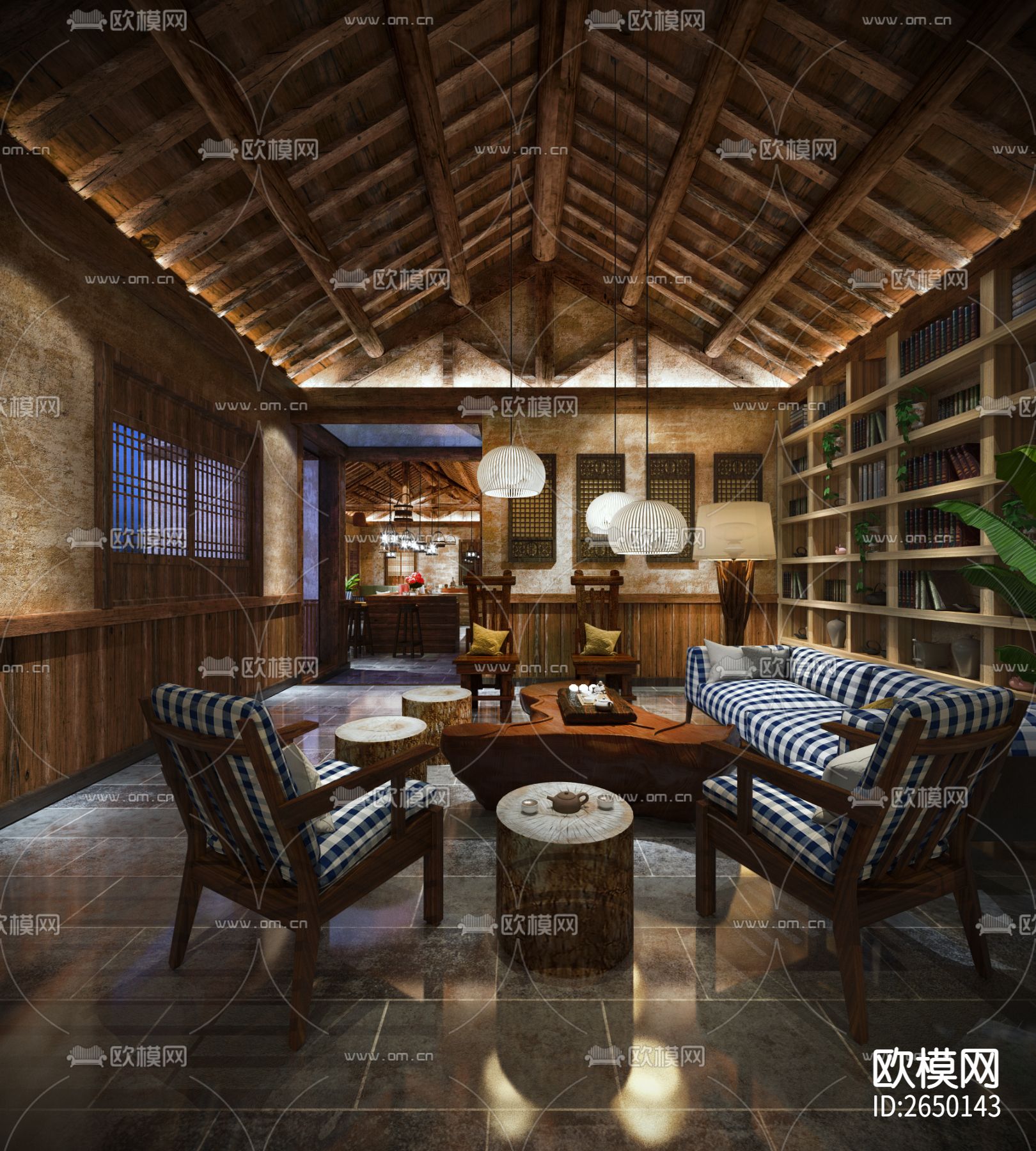 原创民宿酒吧CAD施工图下载（渲染图5）