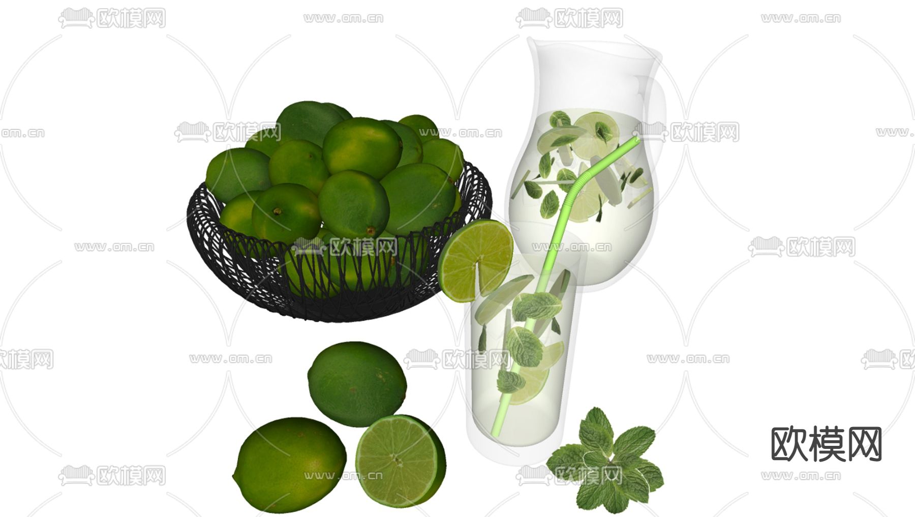 青柠檬 柠檬水 果饮su模型下载（渲染图2）