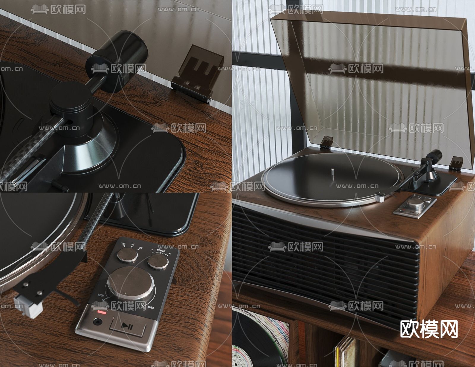 黑胶唱片机su模型下载（渲染图1）