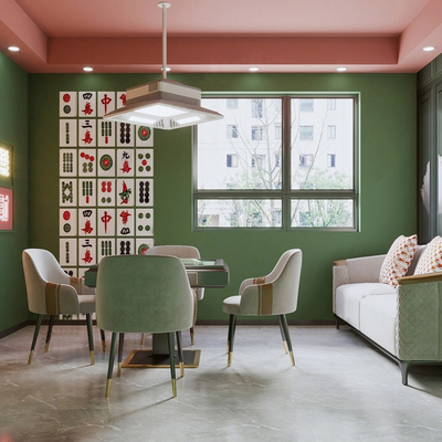  麻将房 棋牌室su模型 