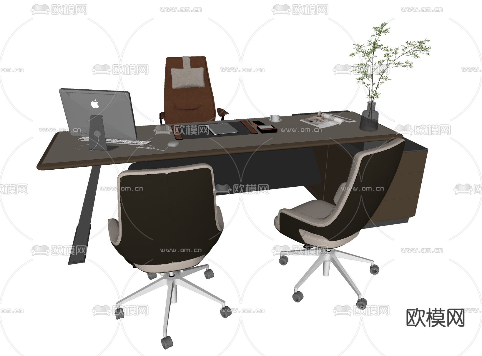 班台桌椅 老板桌 办公桌su模型下载（渲染图2）