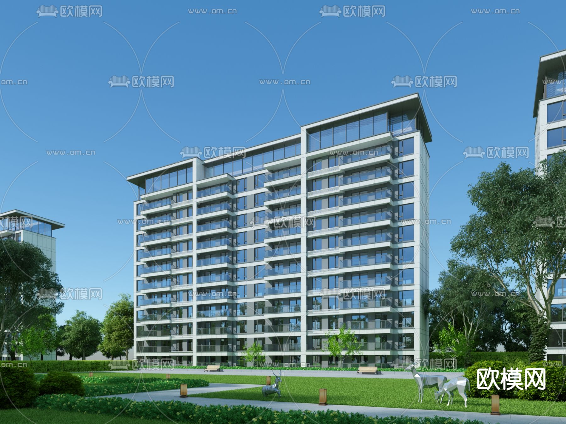 小区住宅外观3d模型下载