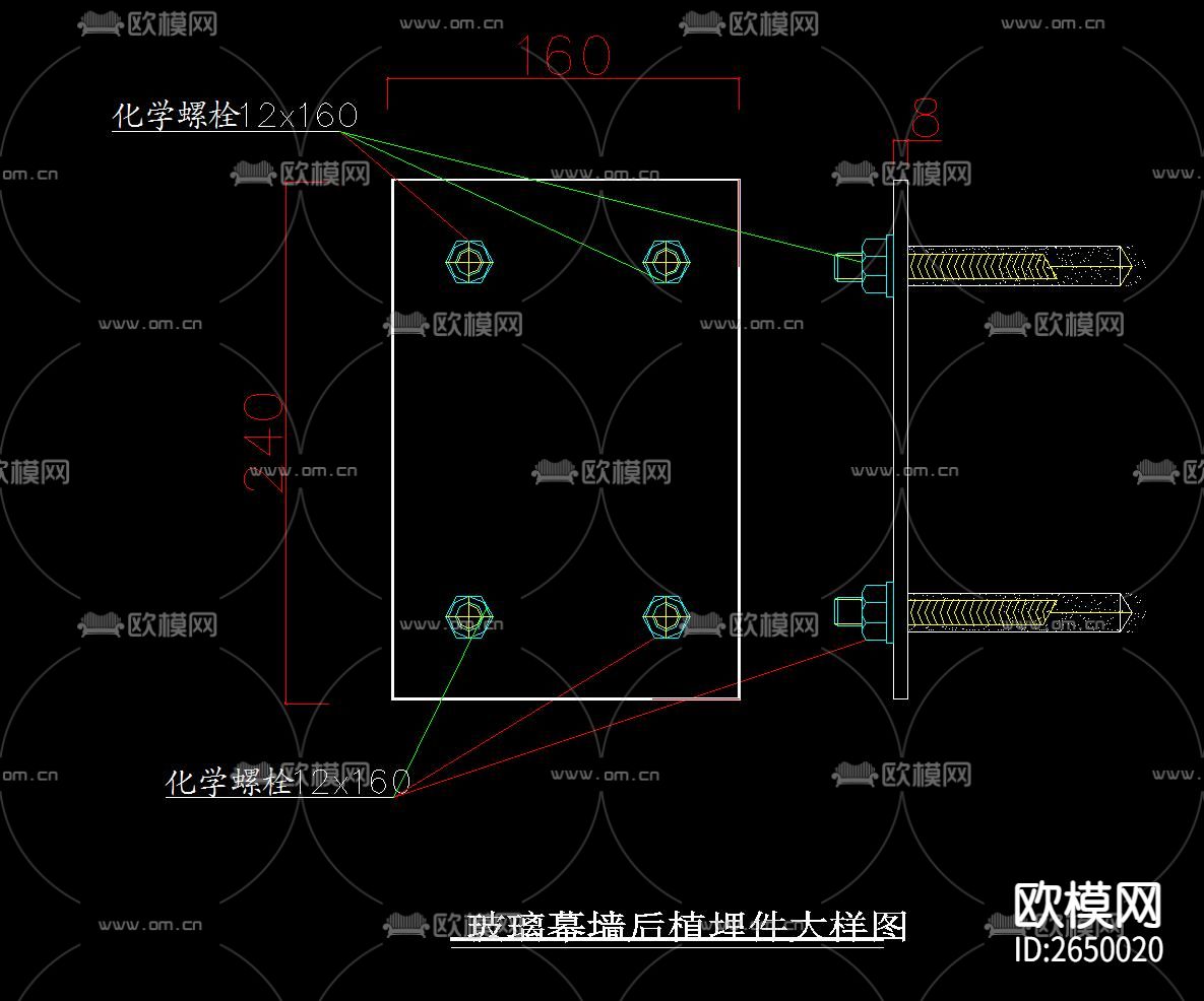 铝塑板及玻璃幕墙CAD施工图下载（渲染图2）