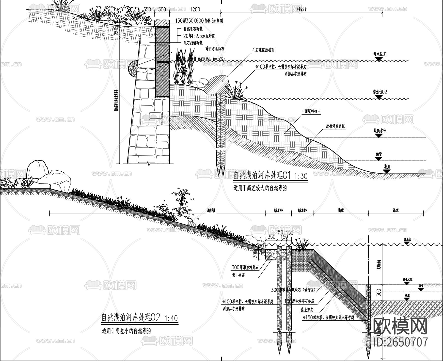自然湖泊河岸CAD节点大样下载