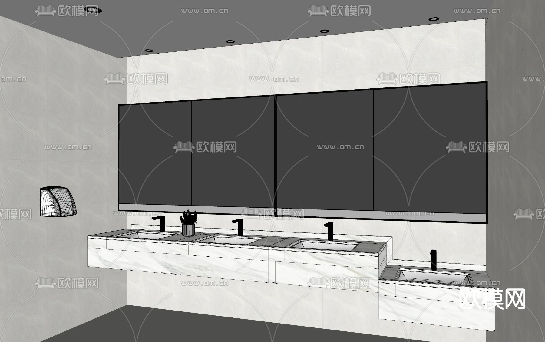 公共卫生间 洗手池su模型下载（渲染图2）