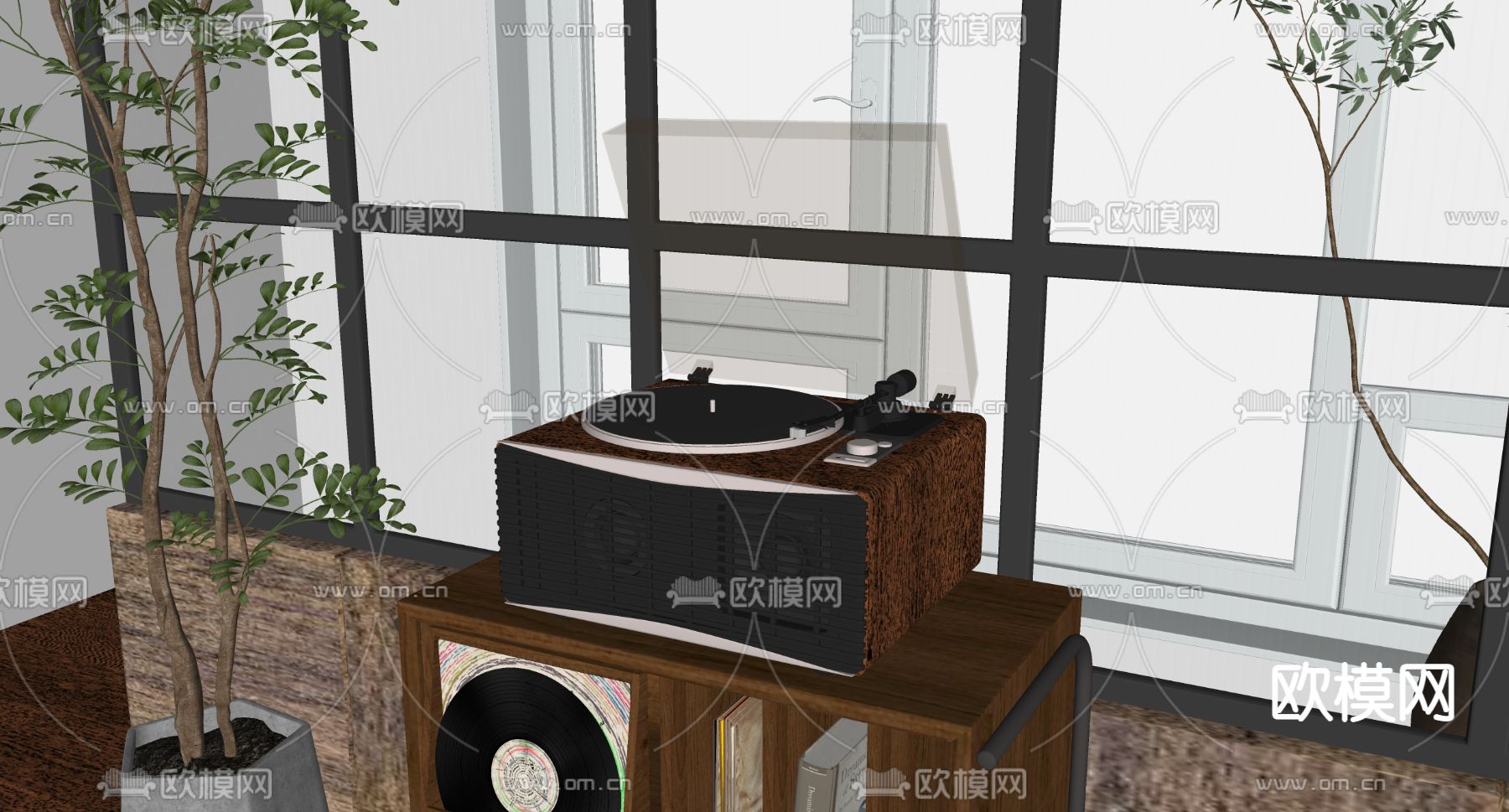 黑胶唱片机su模型下载（渲染图2）