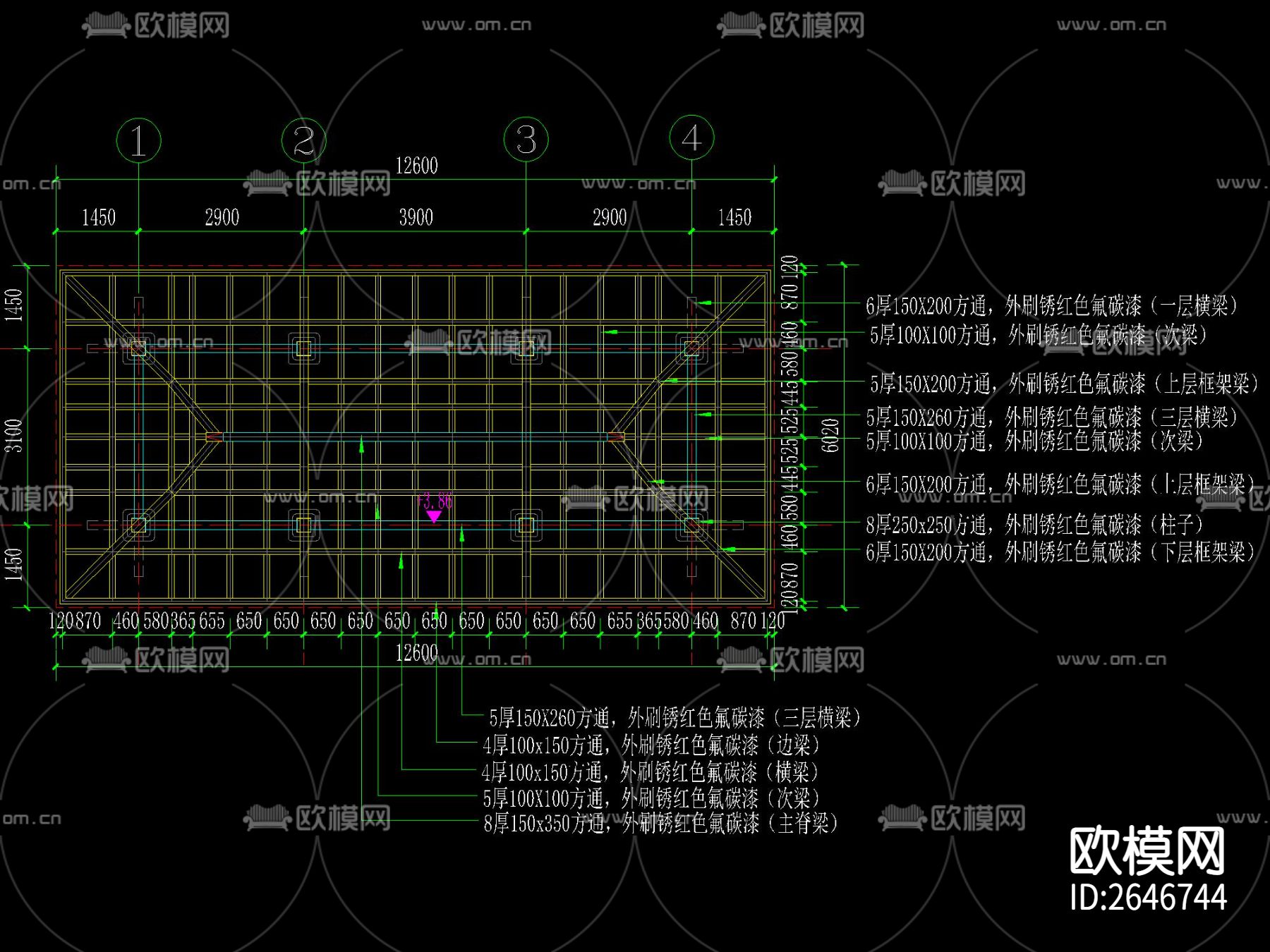 木屋顶廊亭CAD节点大样下载（渲染图7）