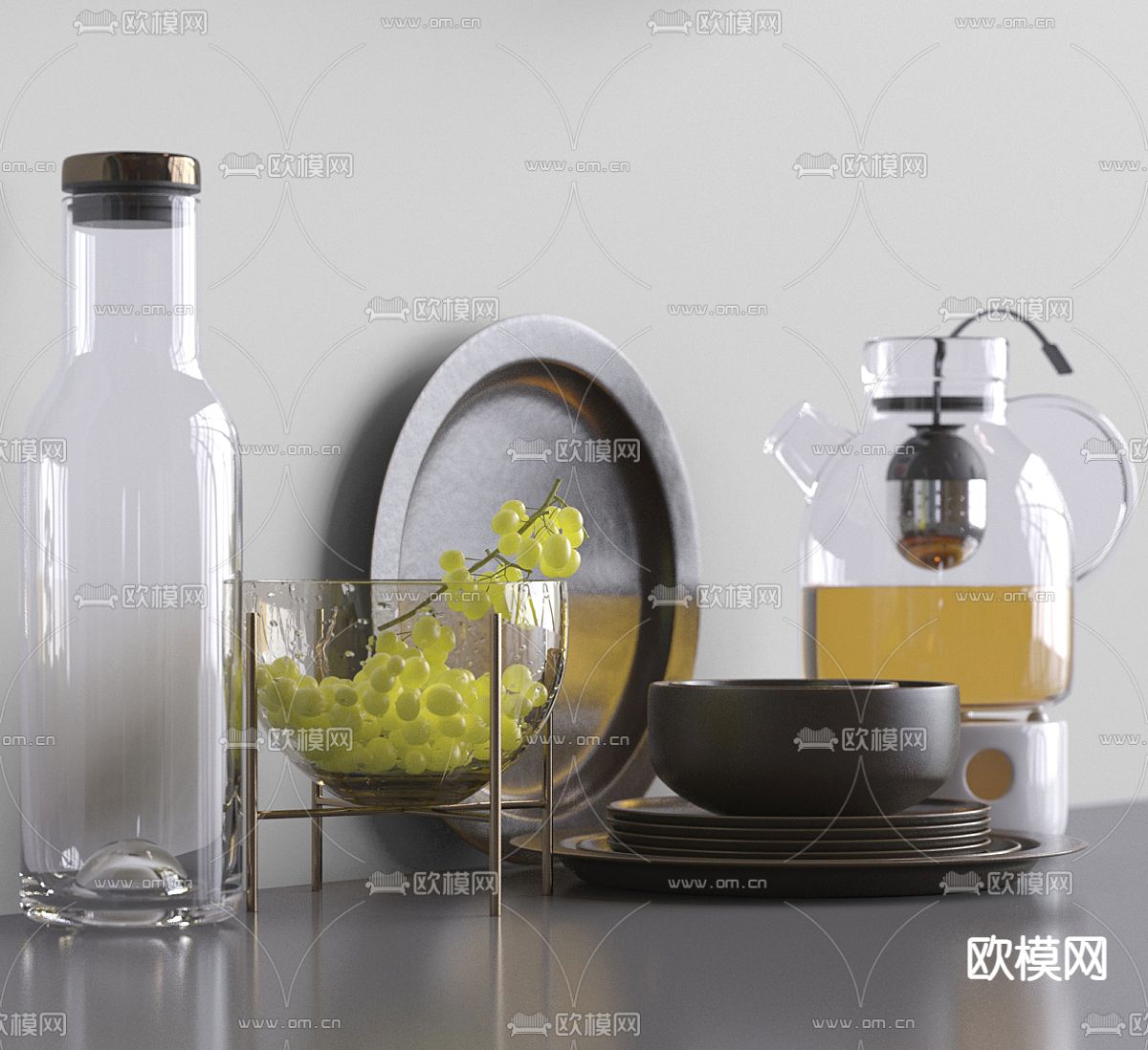 餐具 碗碟 玻璃瓶 茶壶su模型