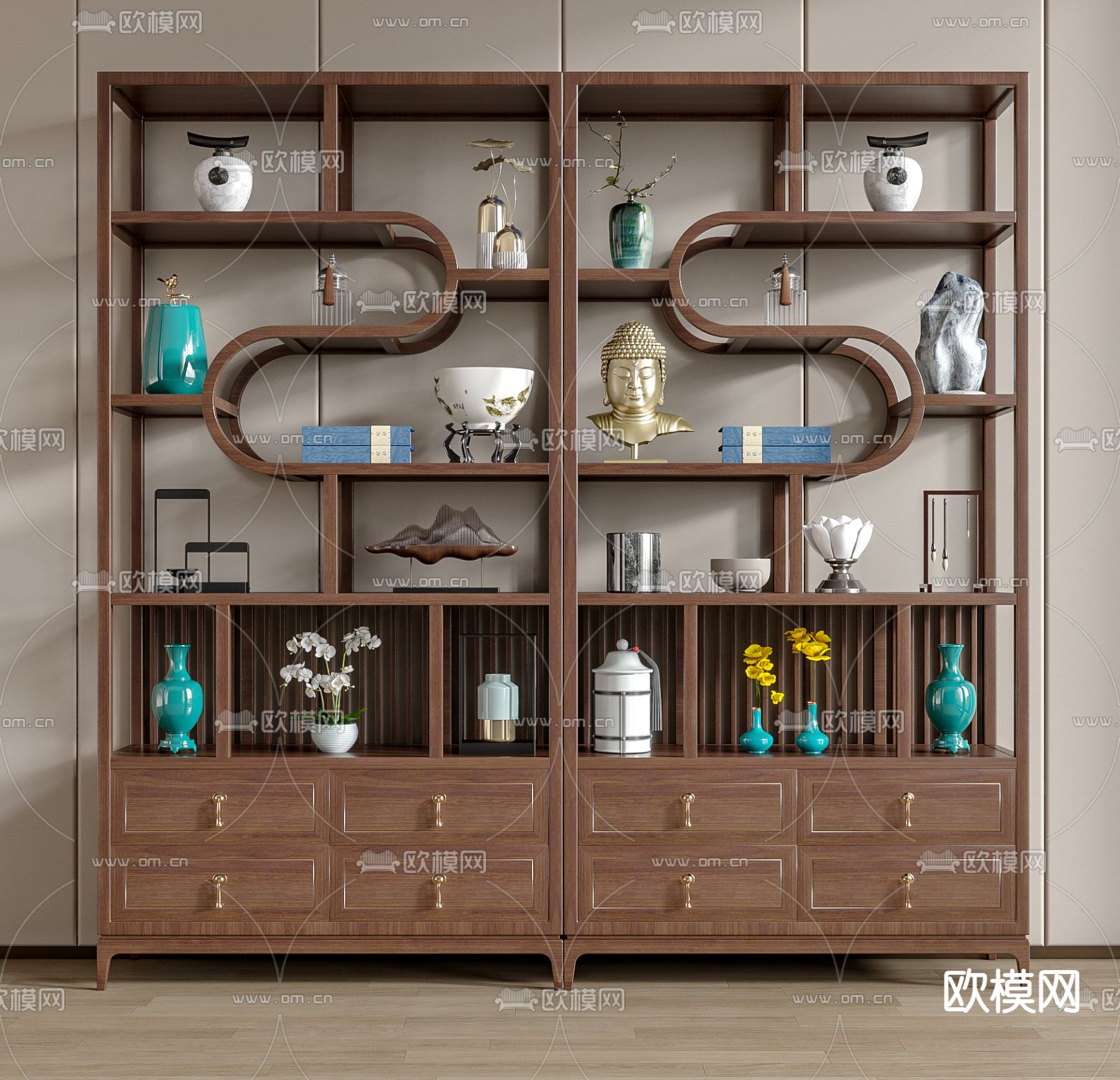博古架 陈列柜su模型下载（渲染图1）