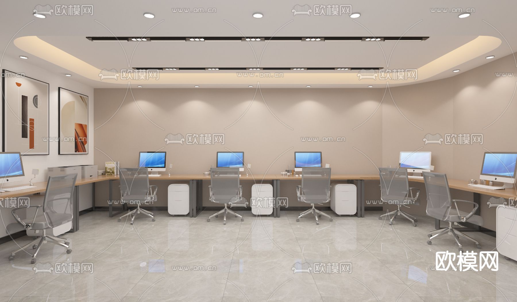 公共办公区 办公室免费3d模型下载（渲染图1）