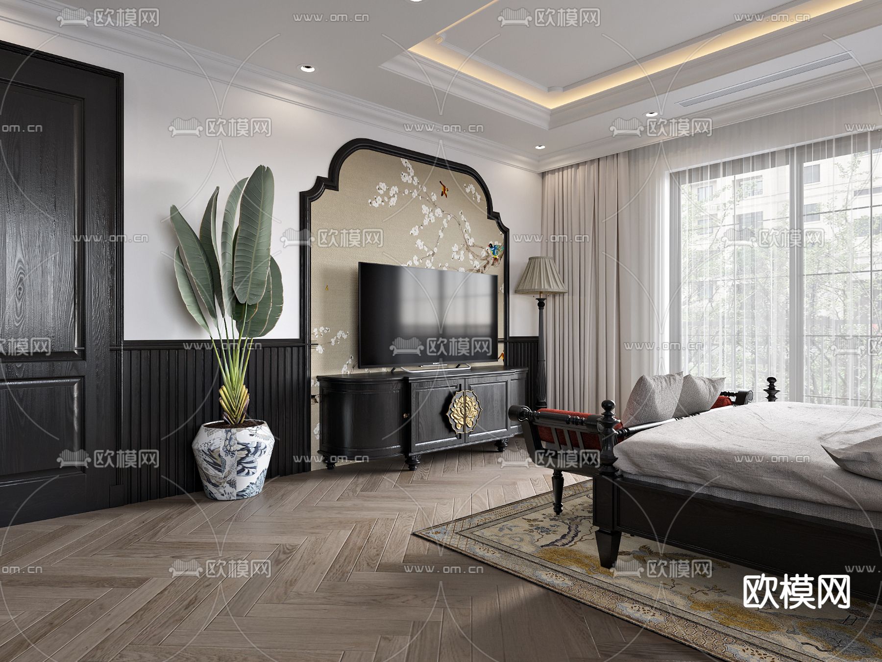 新古典卧室 主卧3d模型下载（渲染图3）