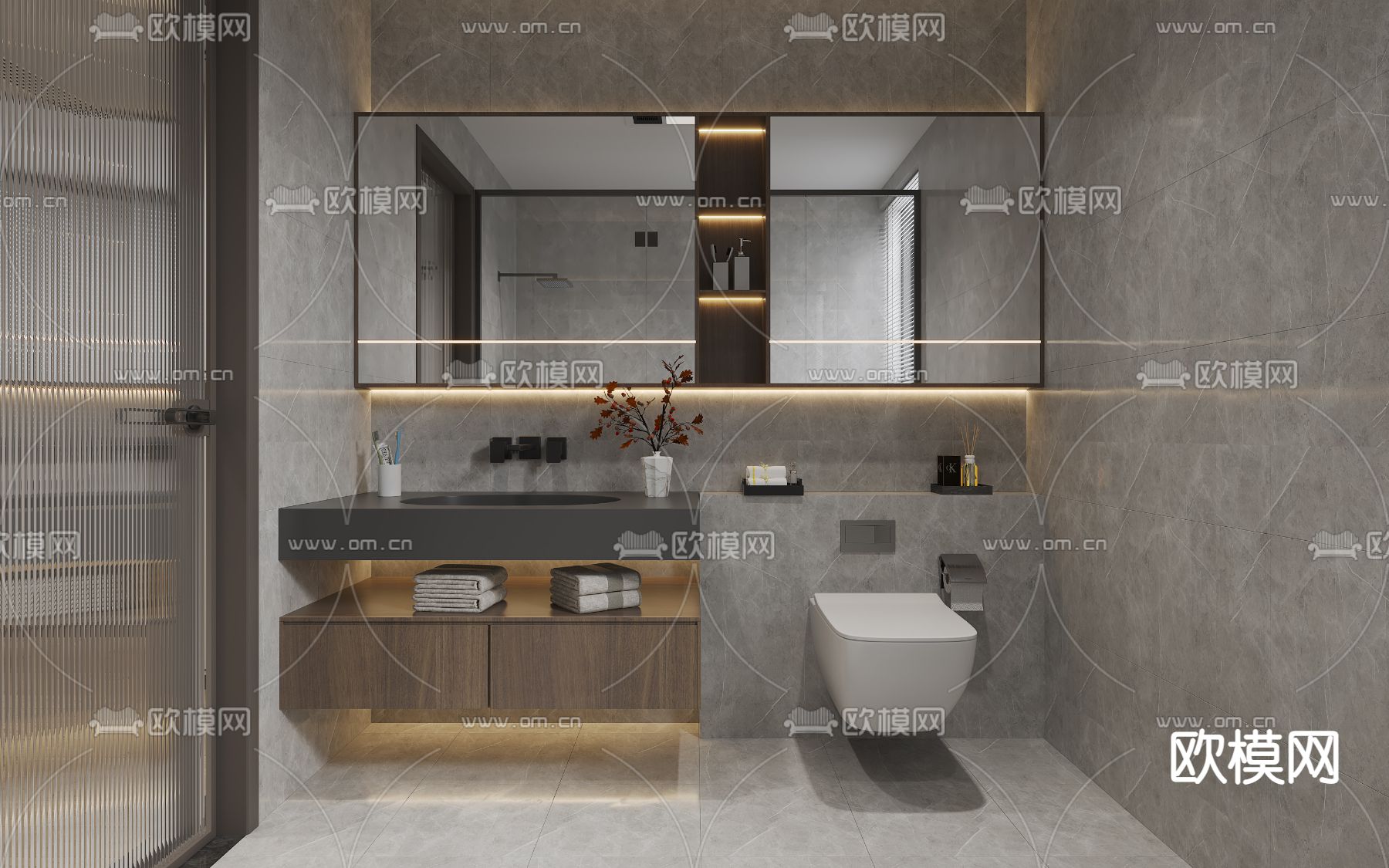 高级灰卫生间免费3d模型下载