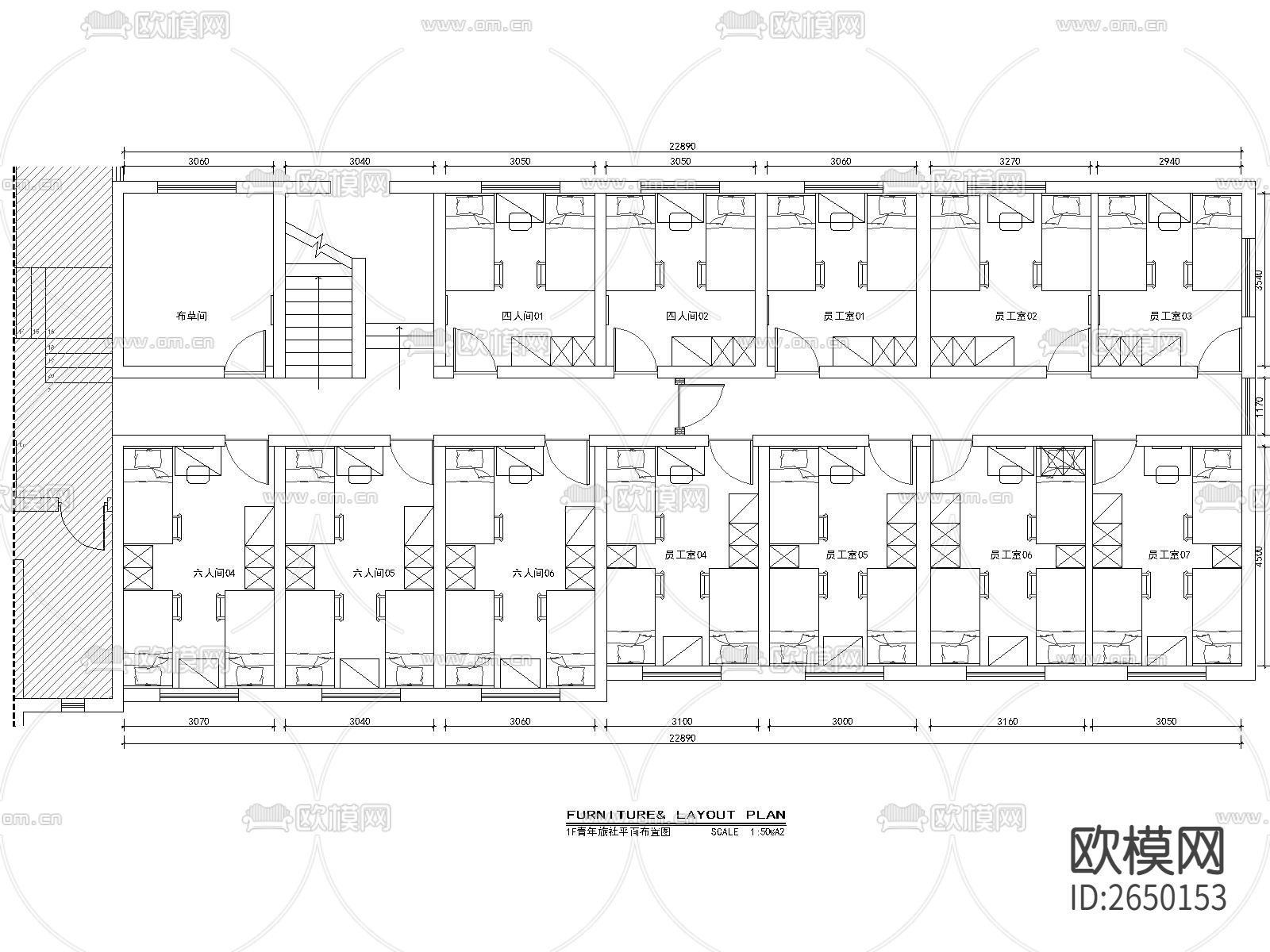 原创青年旅社设计CAD施工图下载（渲染图2）