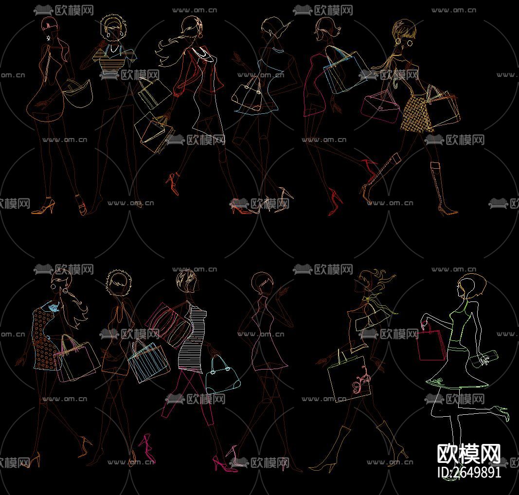 人物手绘CAD图库下载（渲染图4）