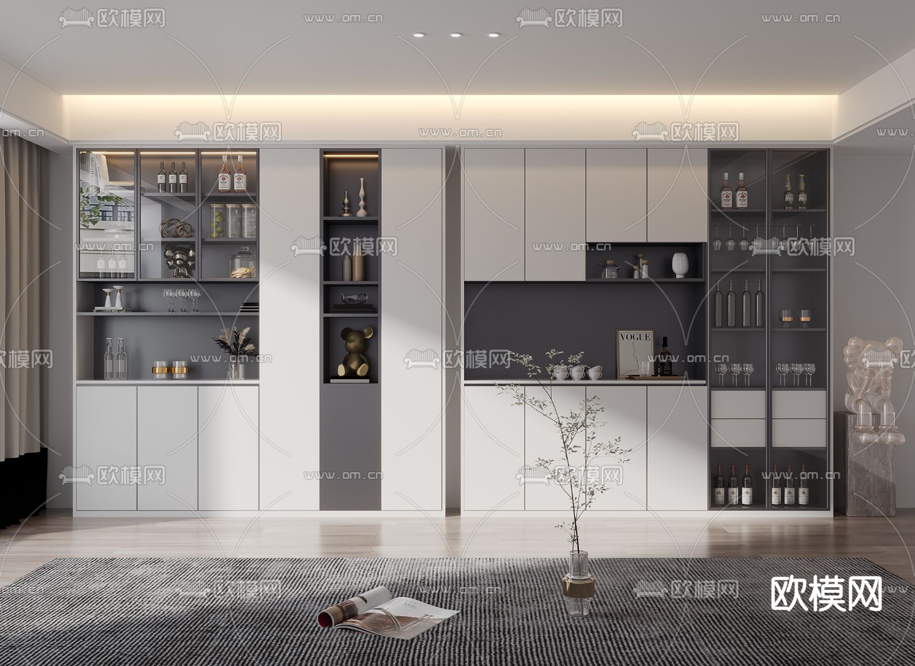高级灰酒柜3d模型下载