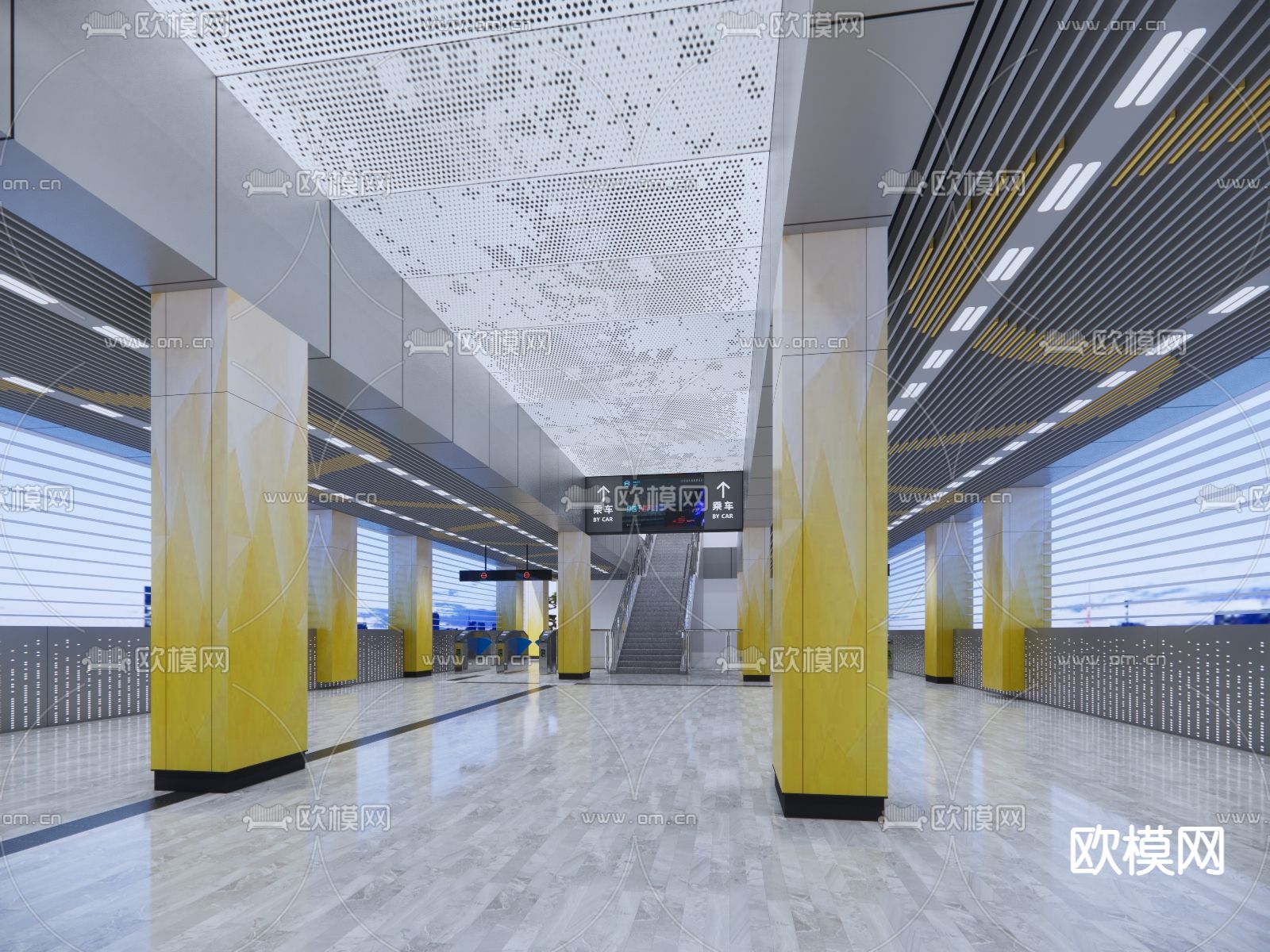 地铁站 候车站 站台su模型下载（渲染图1）