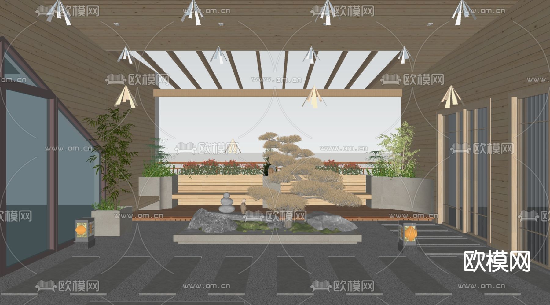 中庭造景 天井景观3d模型下载（渲染图2）