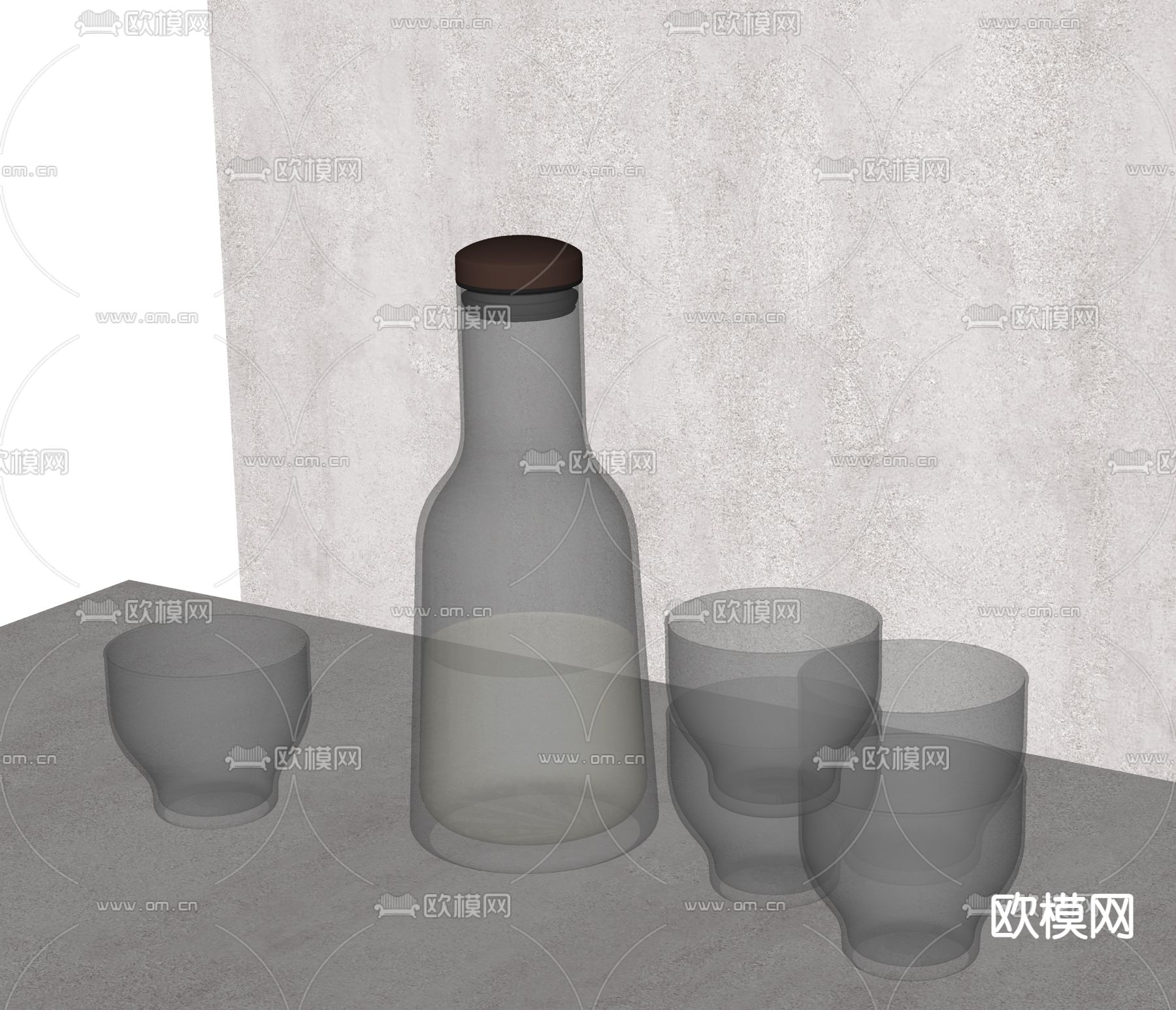 餐具 玻璃杯子 水瓶su模型下载（渲染图2）