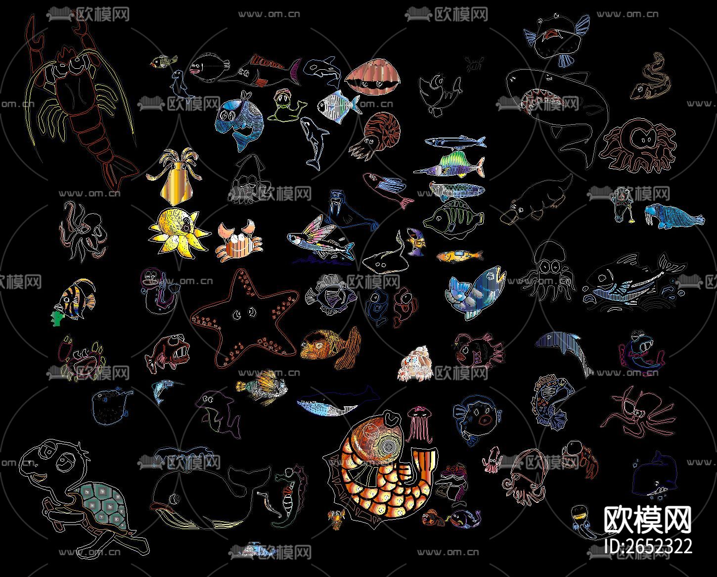 水族箱海洋生物cad图库下载（渲染图2）