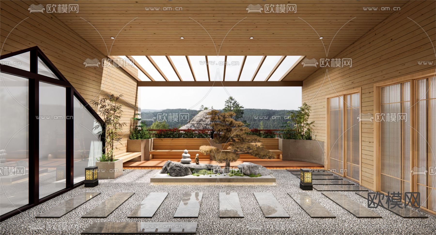 中庭造景 天井景观3d模型下载（渲染图1）