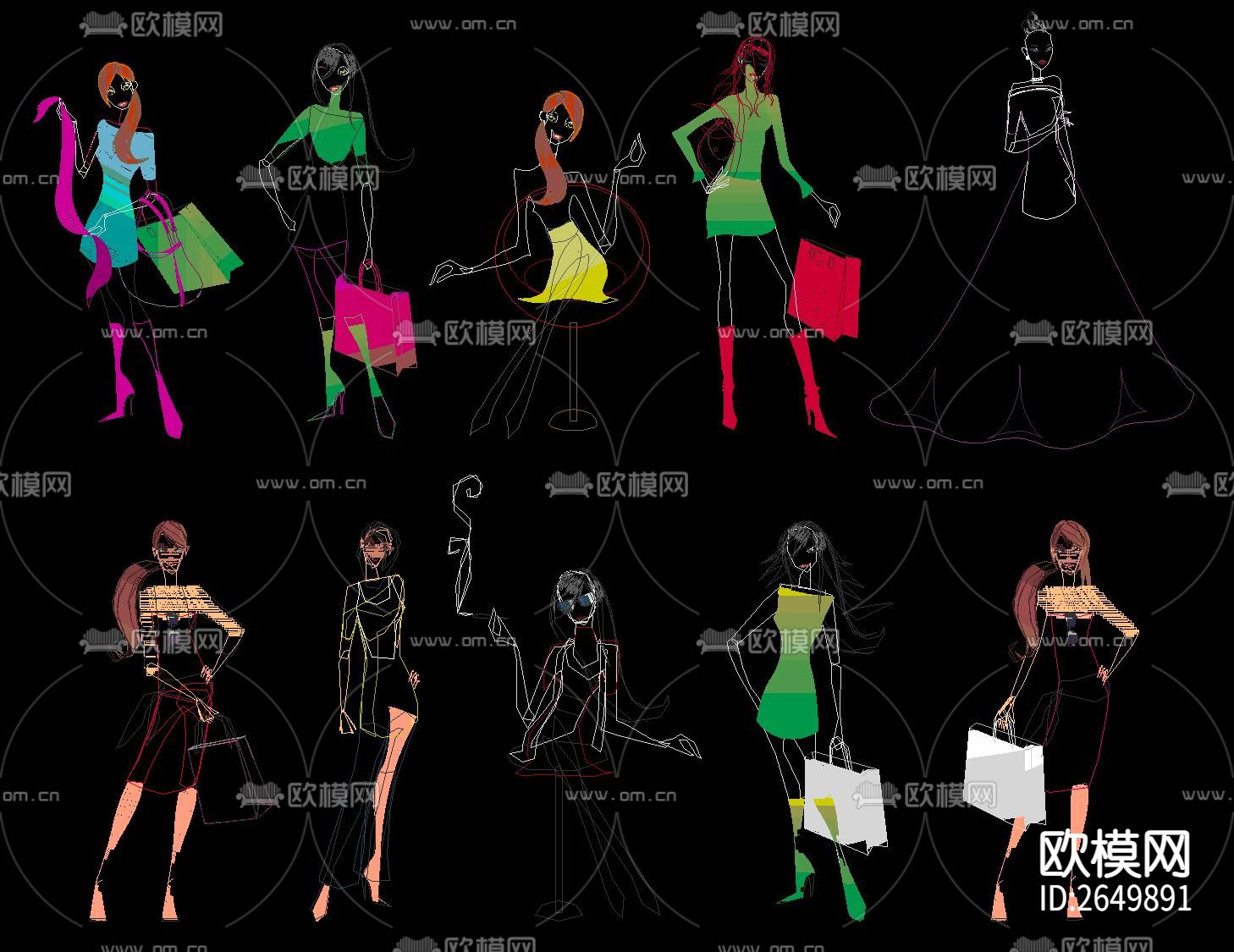 人物手绘CAD图库下载（渲染图9）