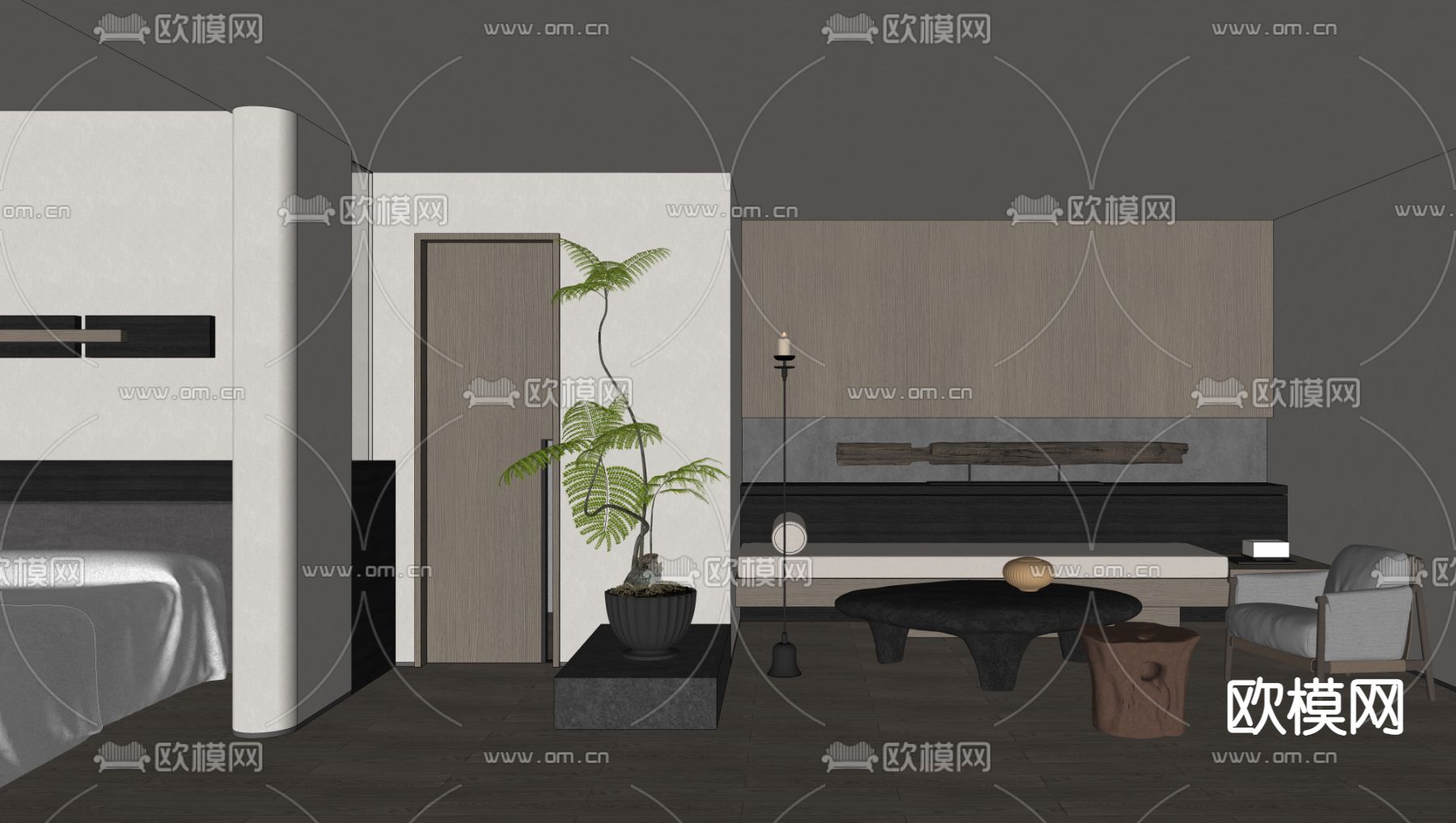 侘寂酒店客房 套房su模型下载（渲染图4）