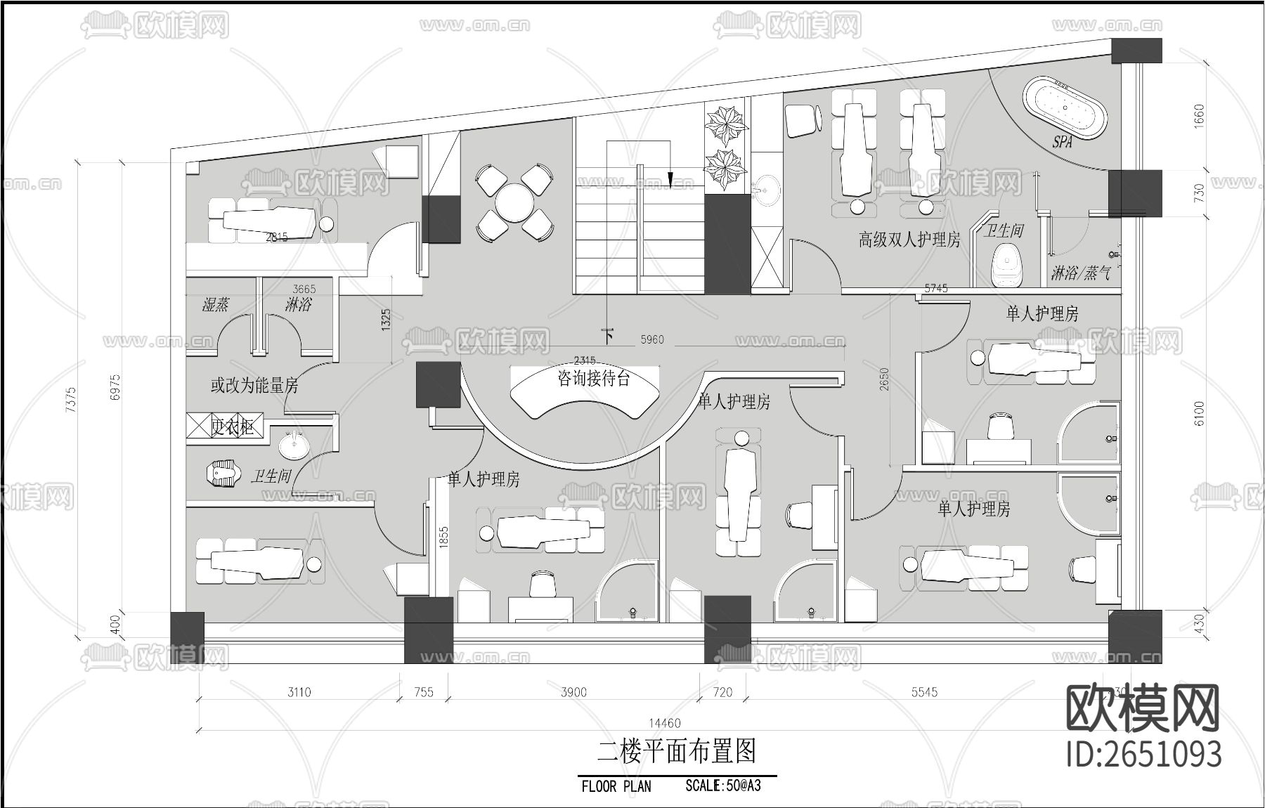 理发店cad平面图下载（渲染图2）