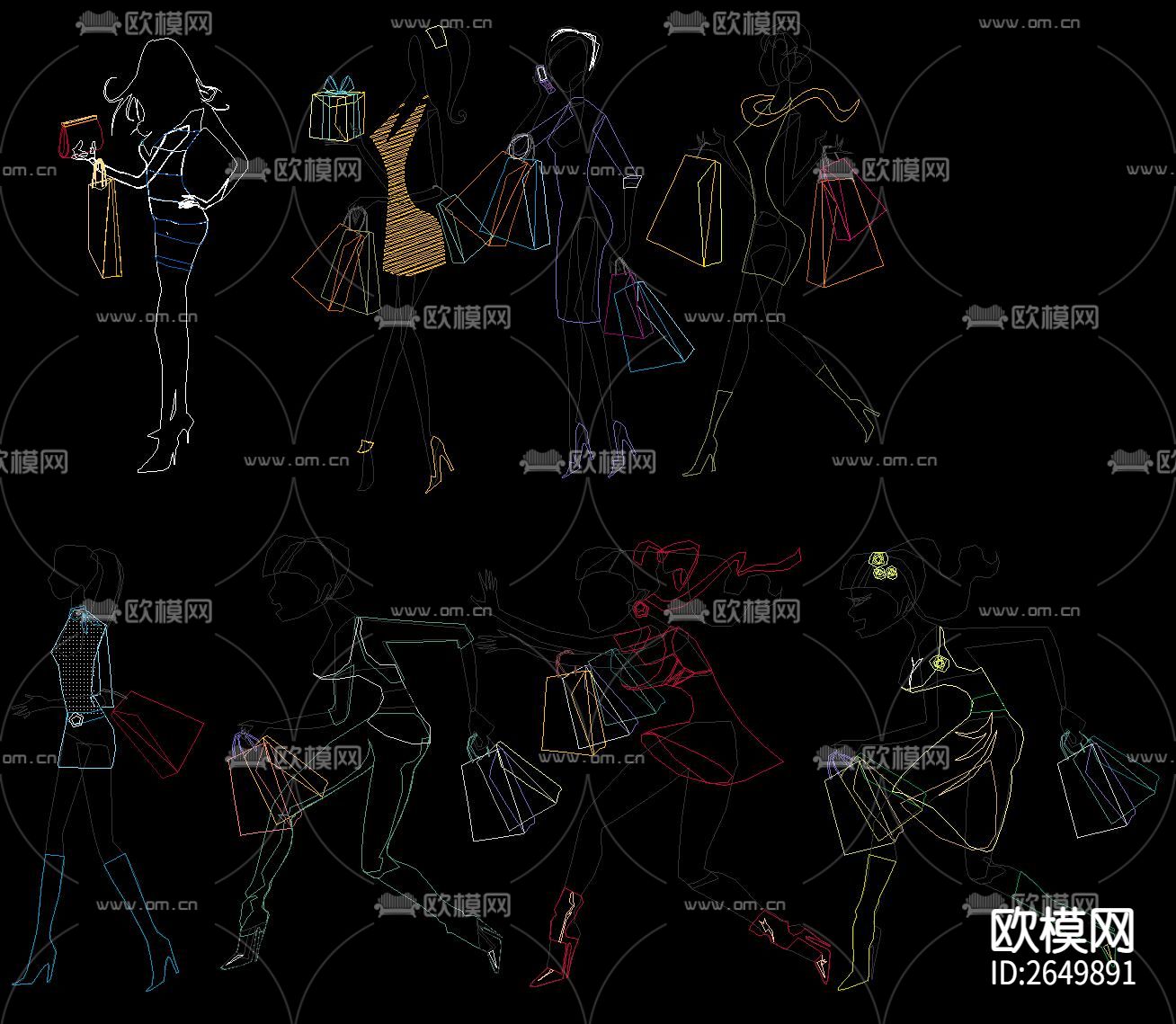 人物手绘CAD图库下载（渲染图6）