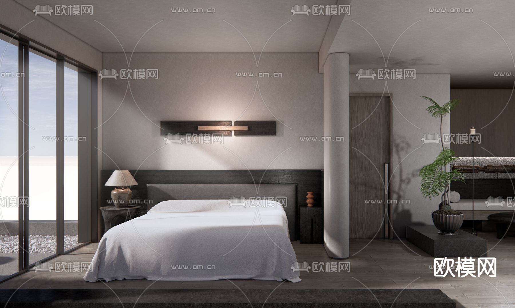 侘寂酒店客房 套房su模型下载（渲染图1）