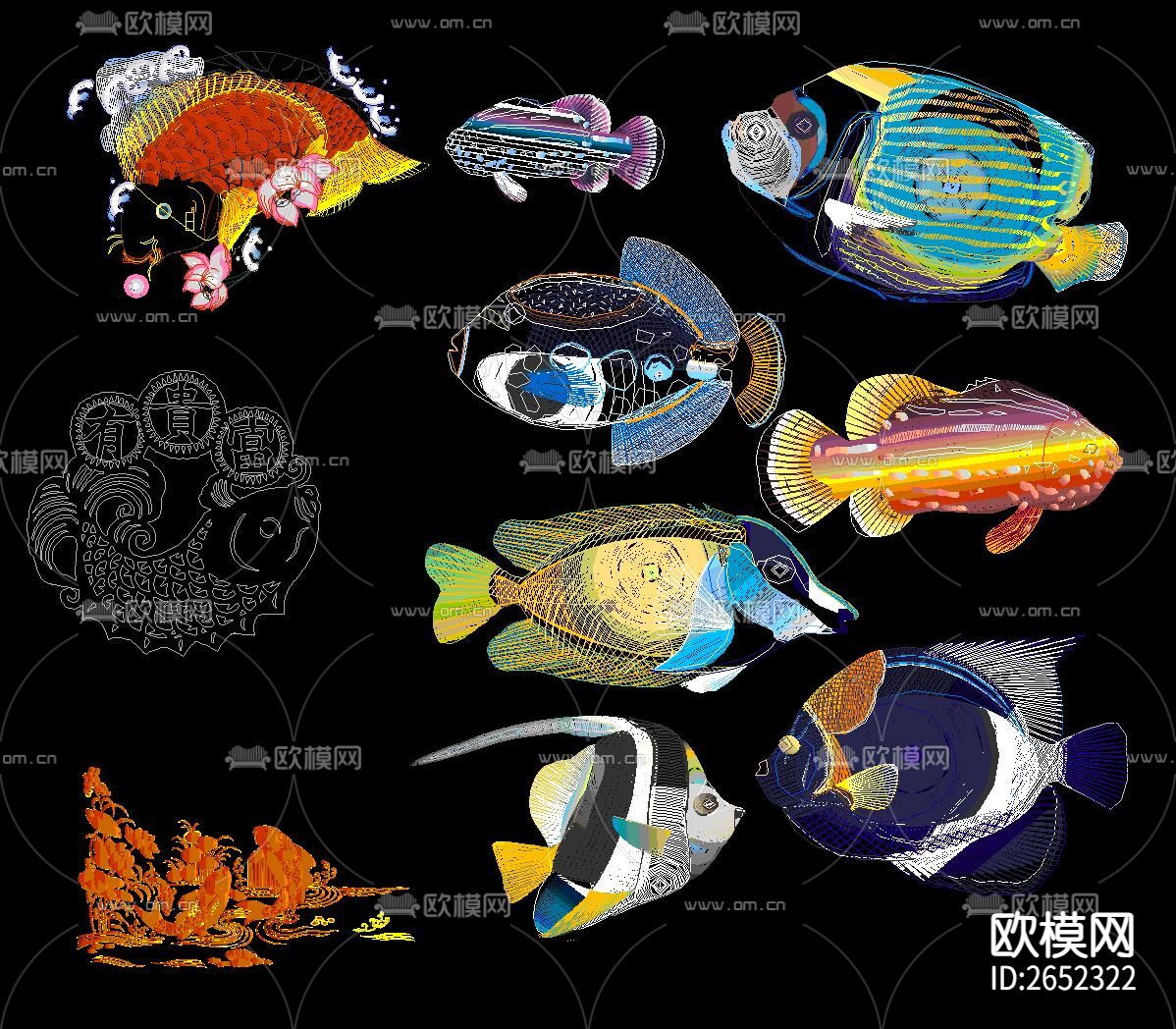 水族箱海洋生物cad图库下载（渲染图5）