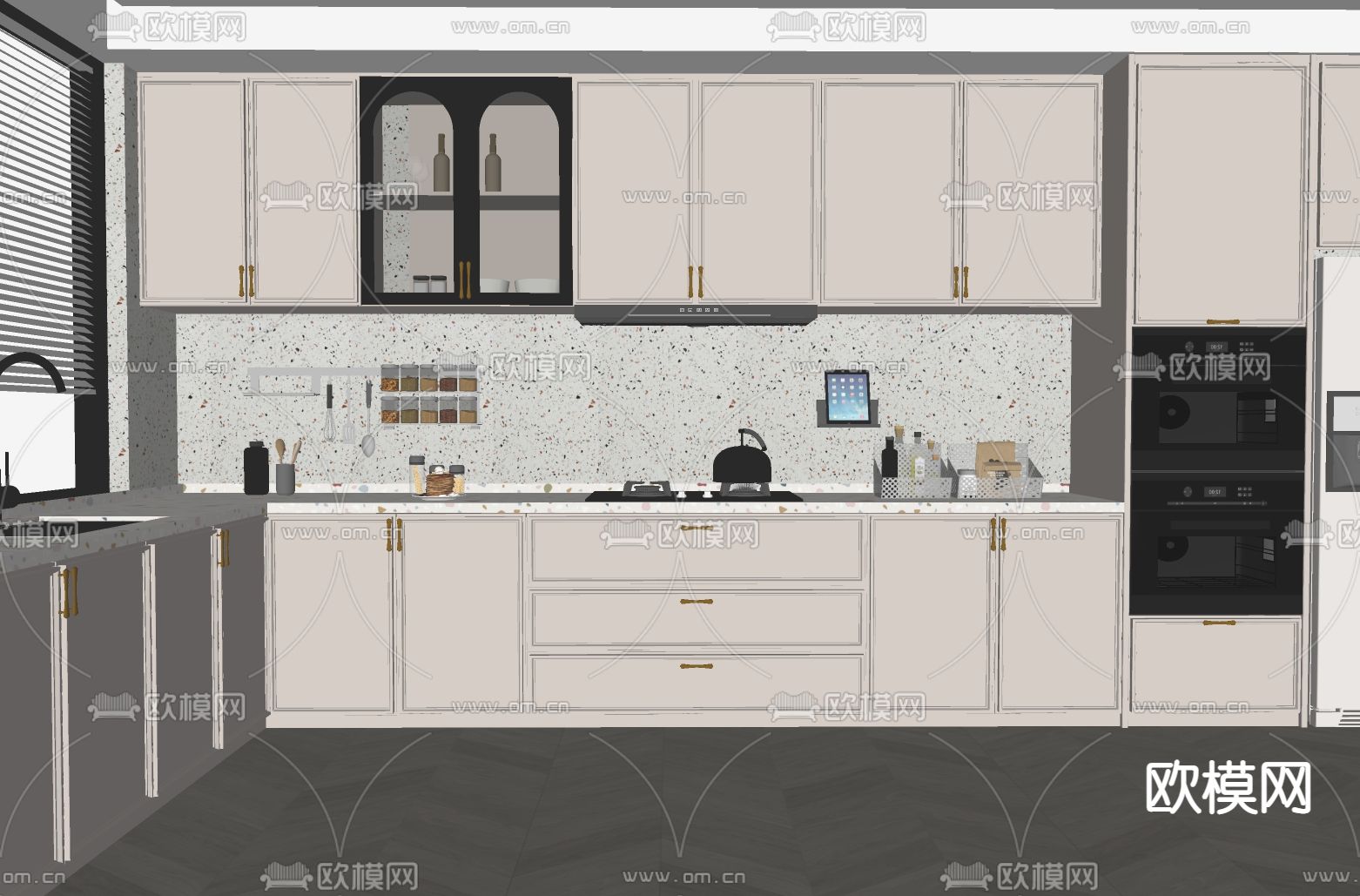 法式厨房 橱柜su模型下载（渲染图2）