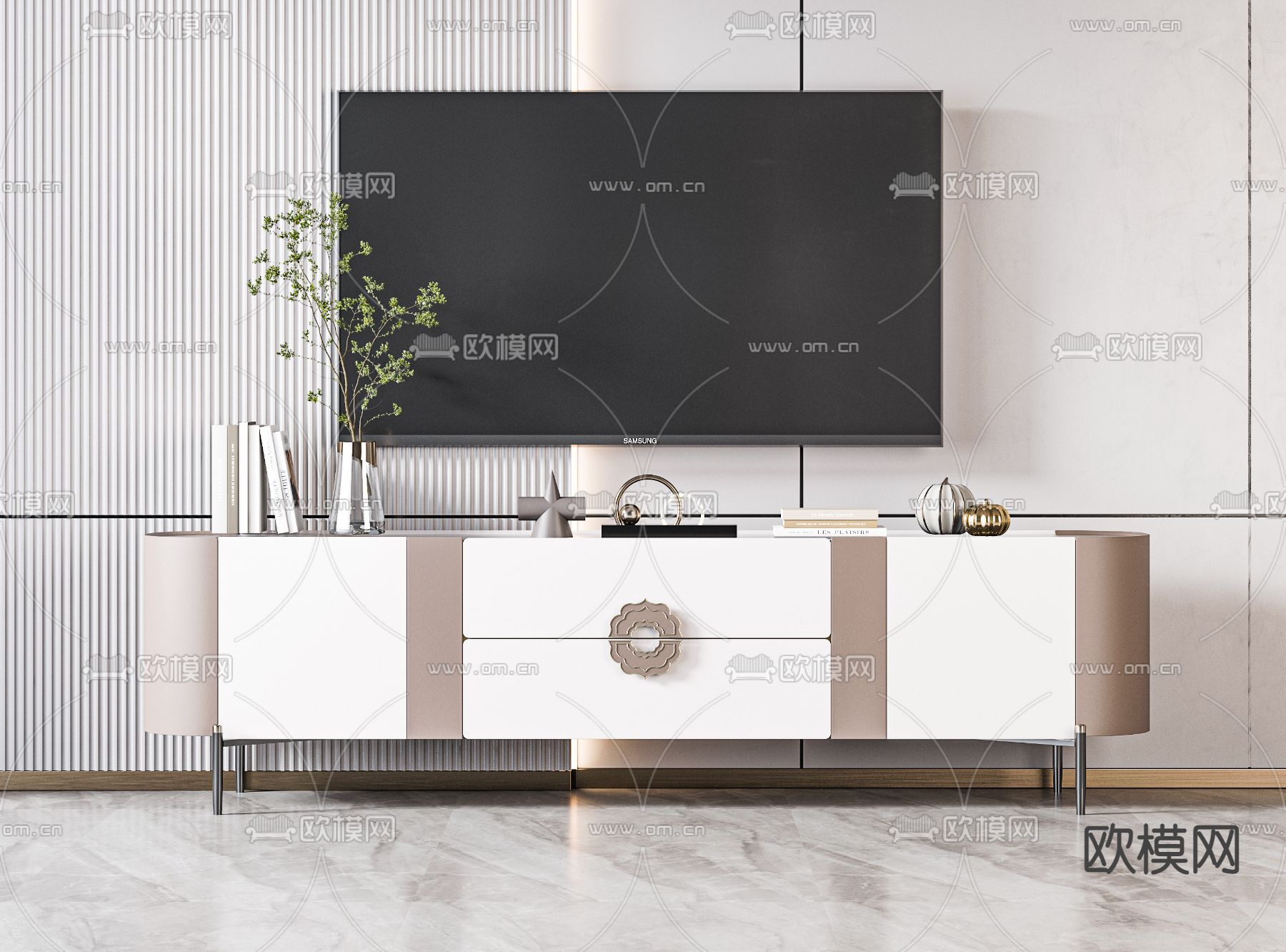 新中式电视柜3d模型下载