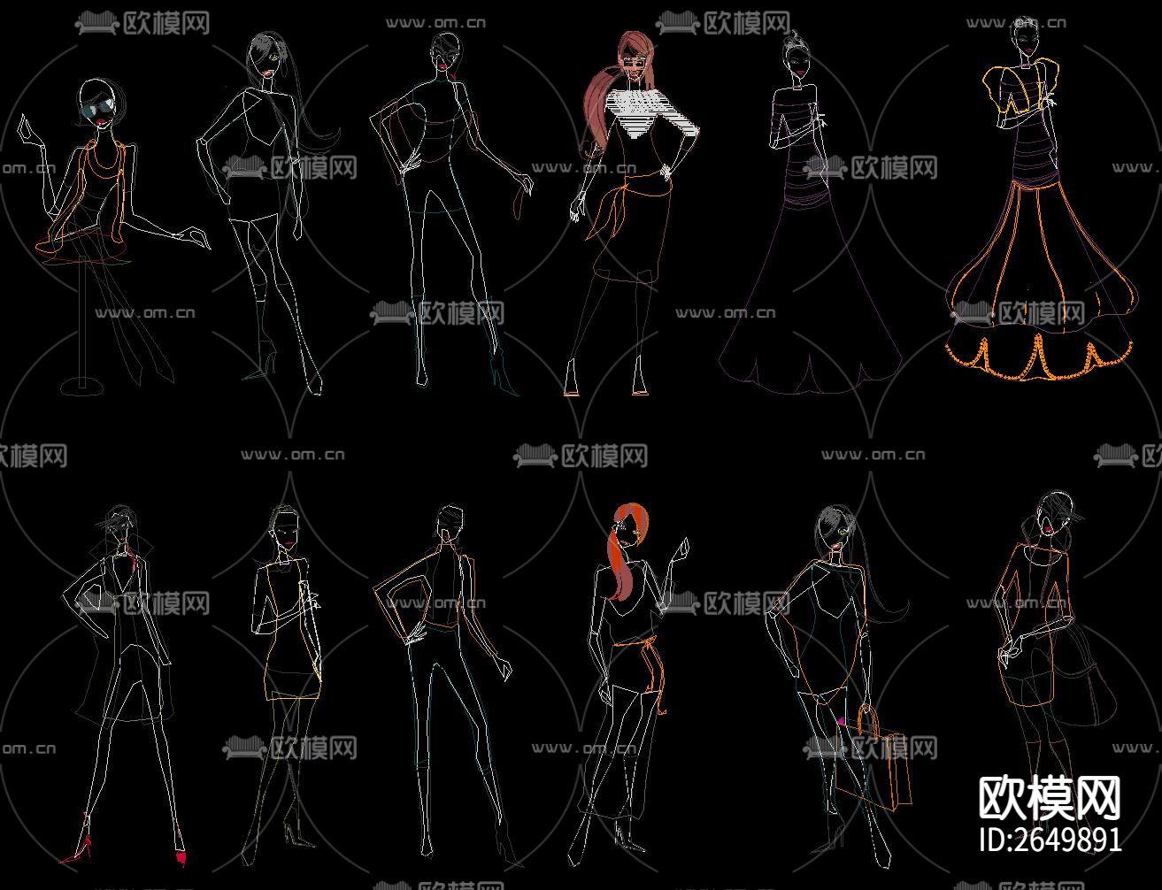 人物手绘CAD图库下载（渲染图5）