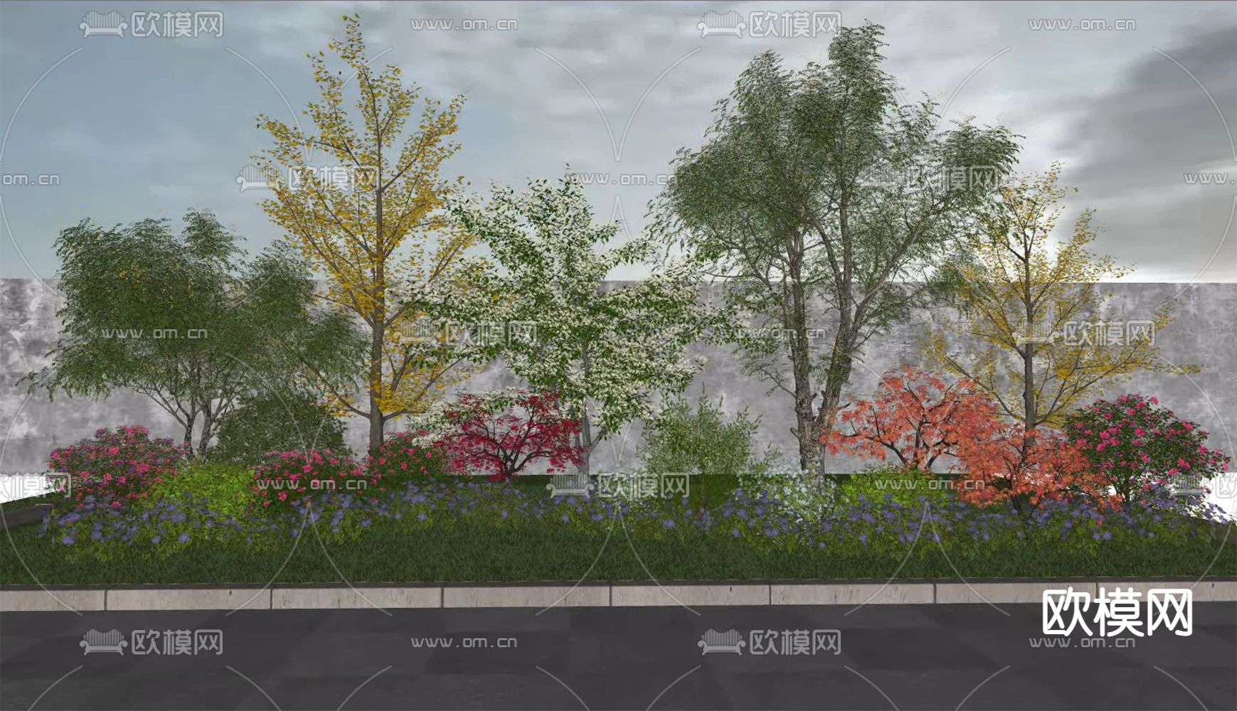 景观树 灌木 植物堆su模型下载（渲染图2）