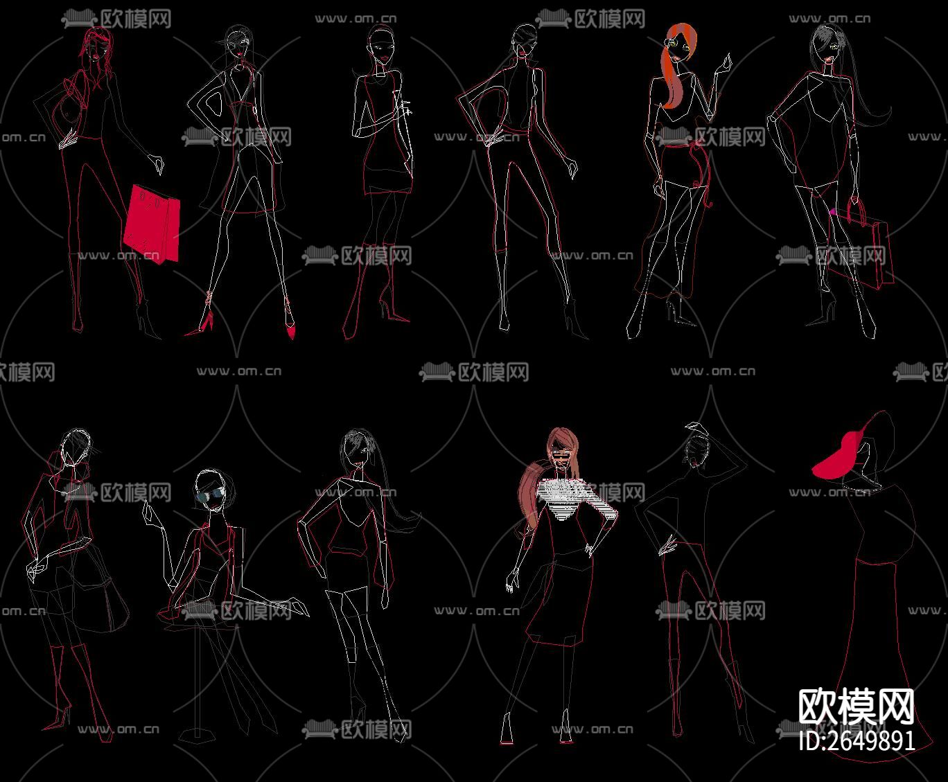 人物手绘CAD图库下载（渲染图3）