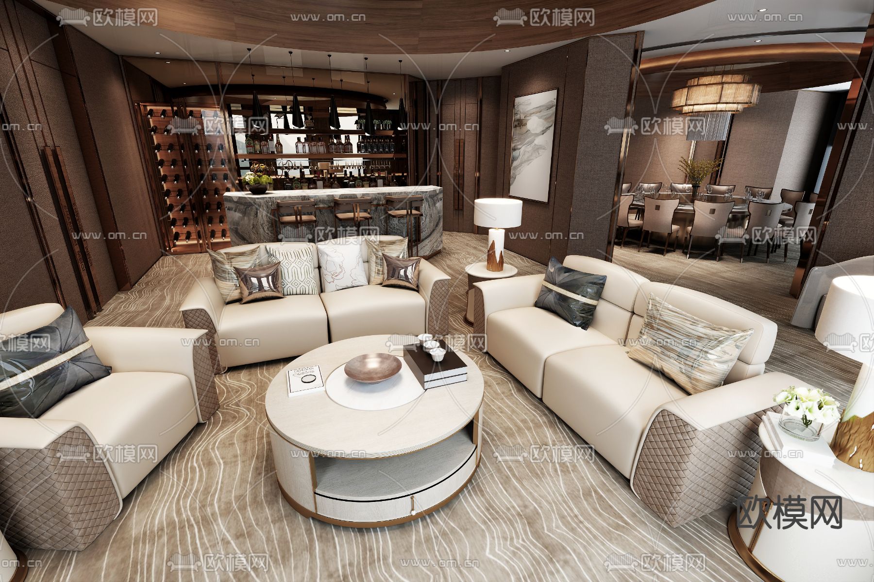 会所接待室 会客室3d模型下载（渲染图2）