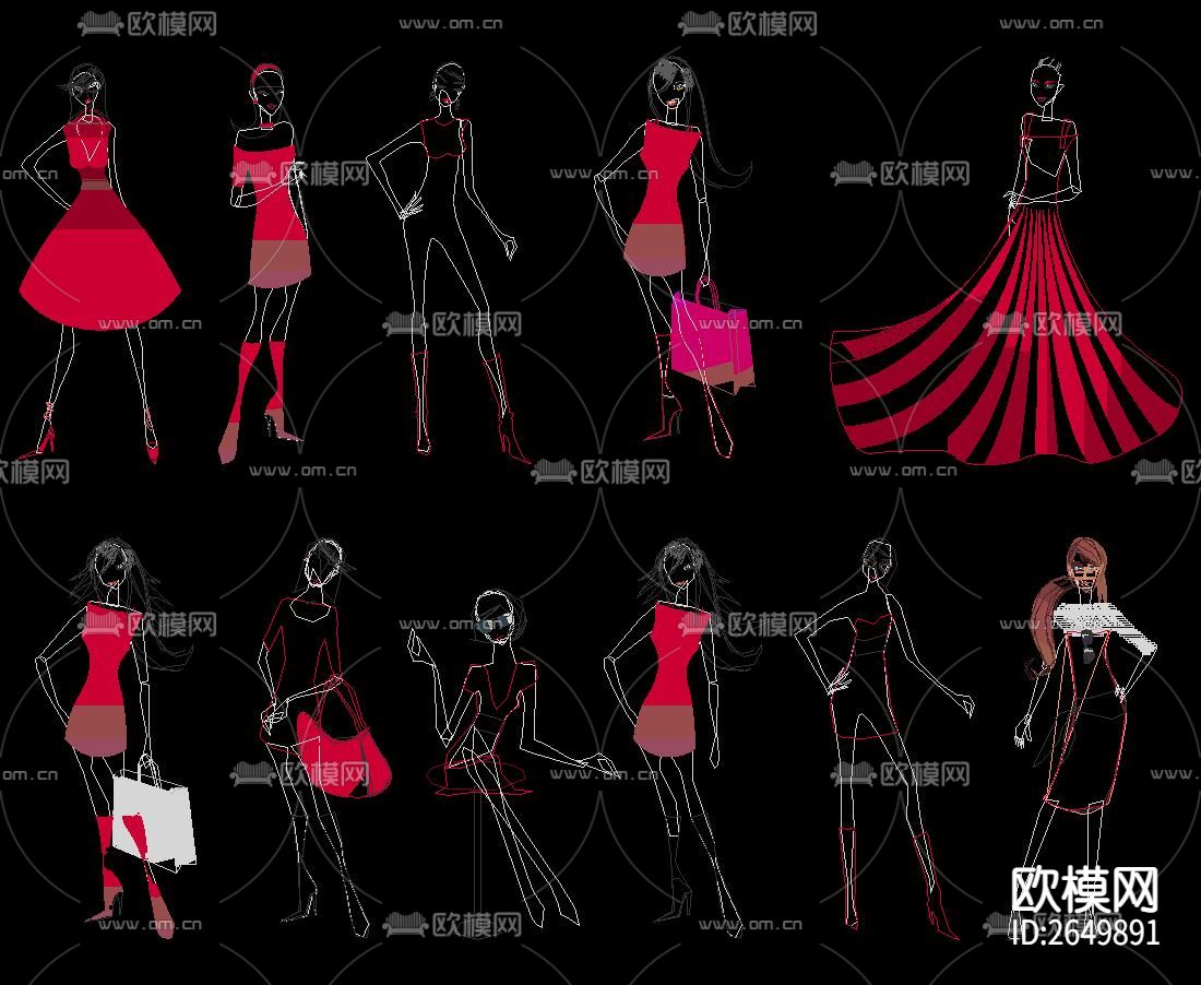 人物手绘CAD图库下载（渲染图7）