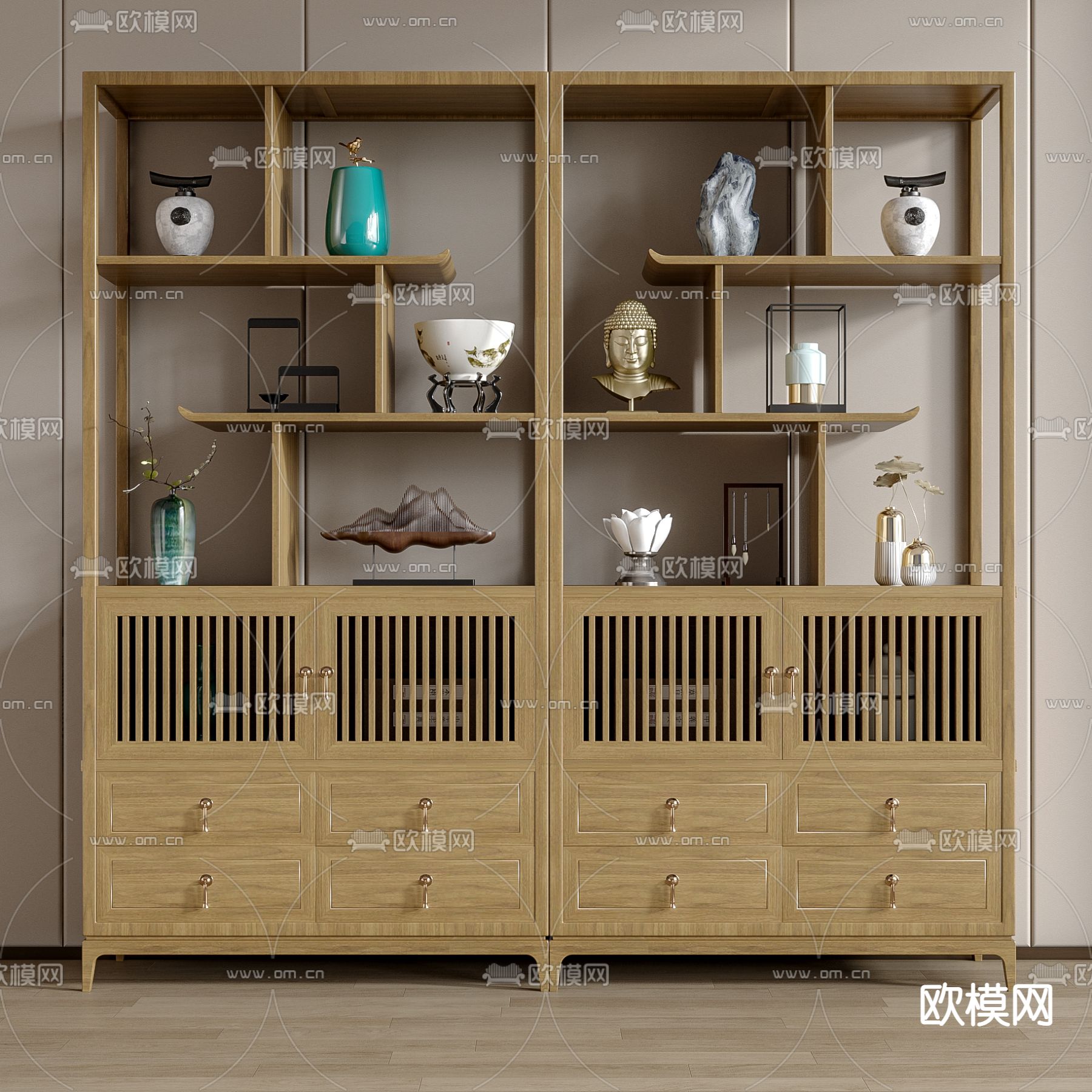 博古架 陈列柜su模型下载（渲染图1）