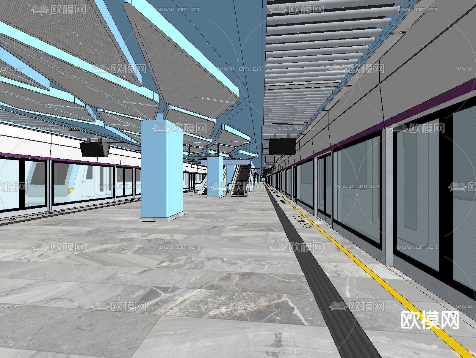 地铁站 候车站 站台su模型下载（渲染图2）