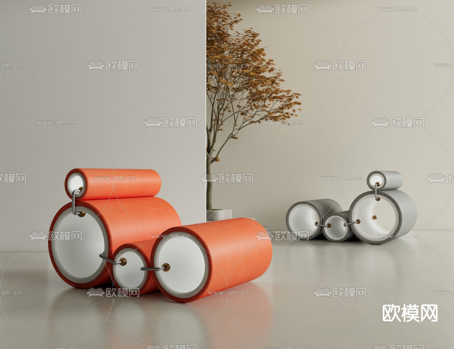 圆管躺椅 休闲椅子su模型下载（渲染图1）