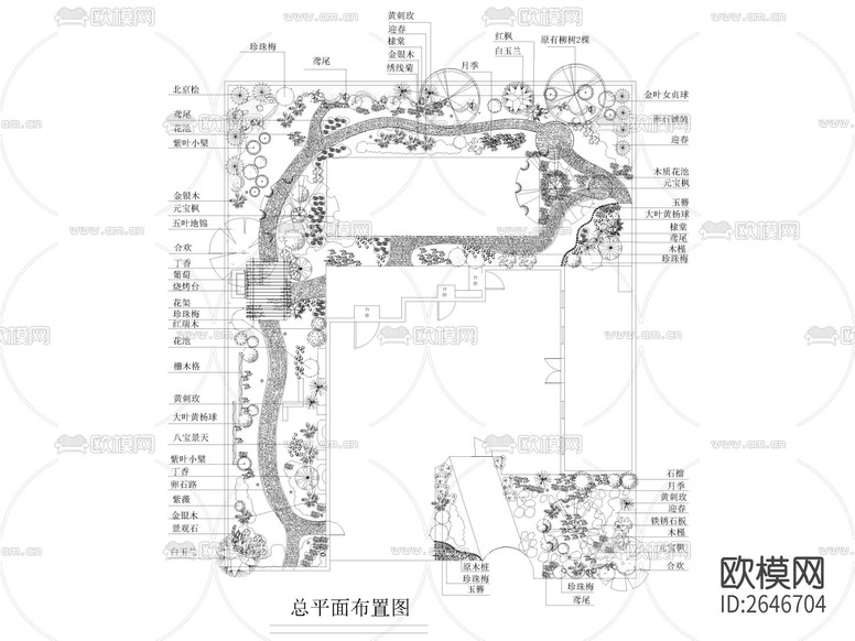 別墅庭院花園CAD施工圖下載(渲染圖4)