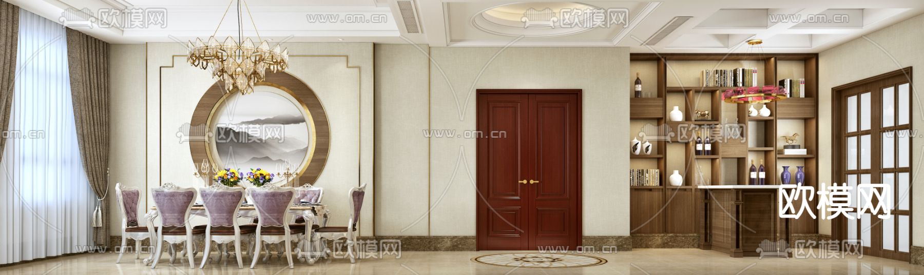 欧式古典 别墅客厅3d模型下载（渲染图3）