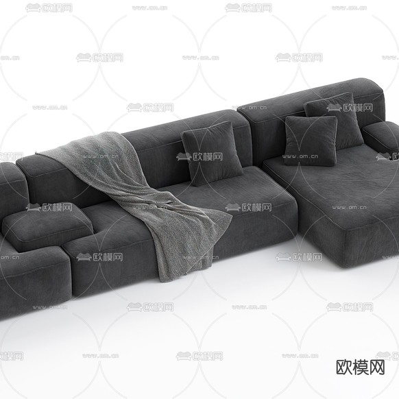 高级灰沙发 转角沙发3d模型下载(渲染图2)