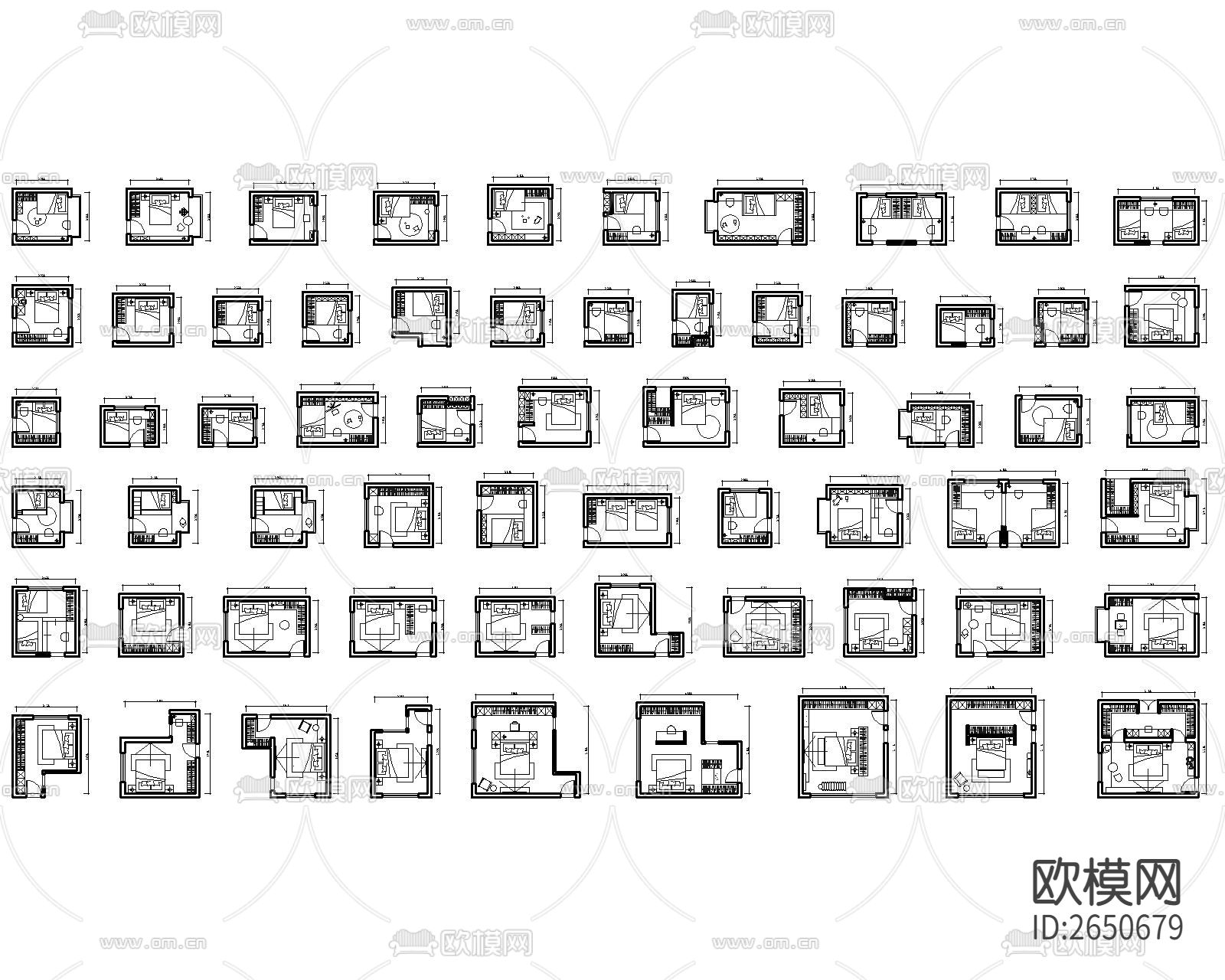 卧室平面CAD施工图下载（渲染图2）