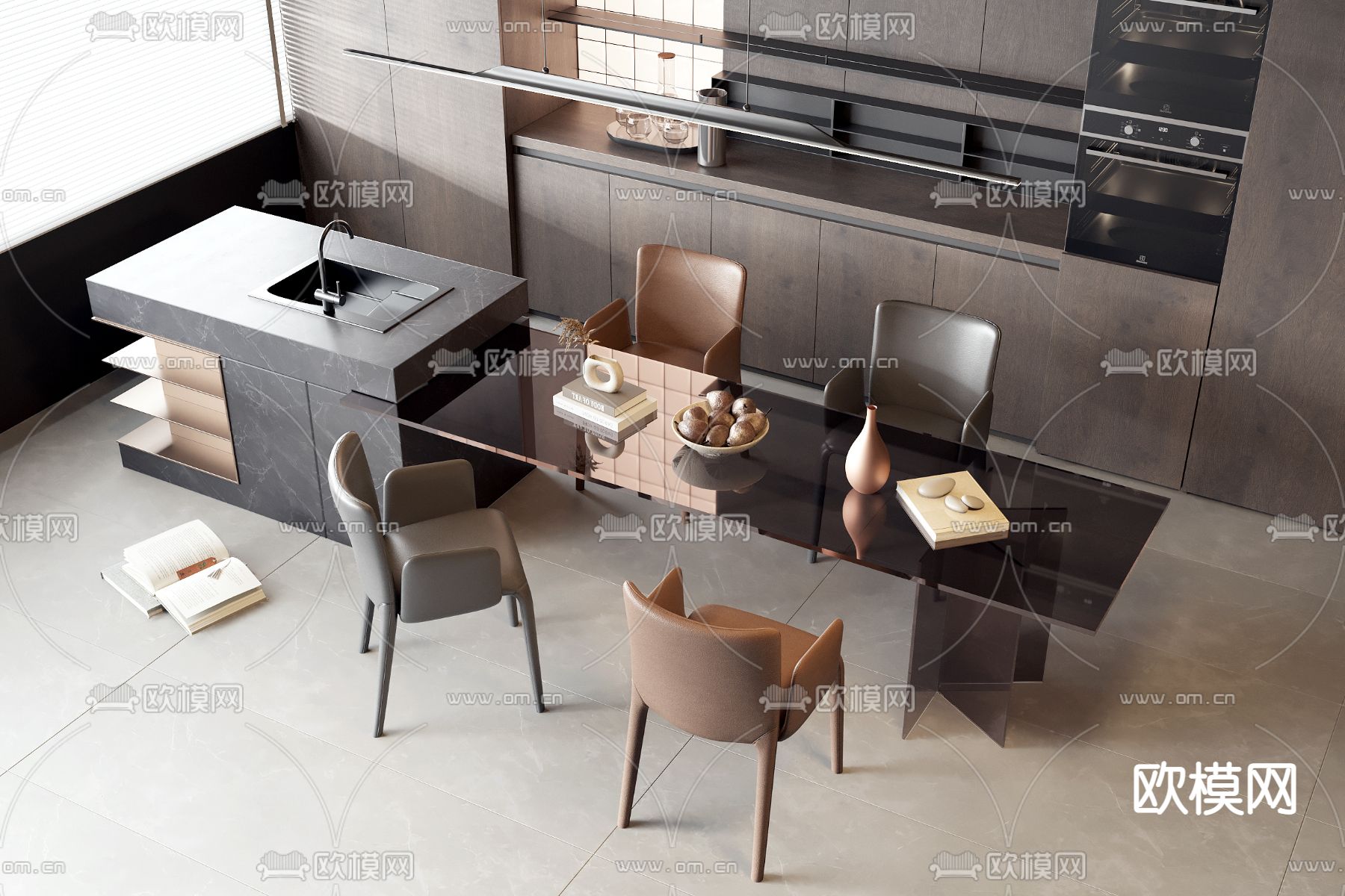 岛台餐桌椅3d模型下载_ID14096089_3dmax免费模型-欧模网