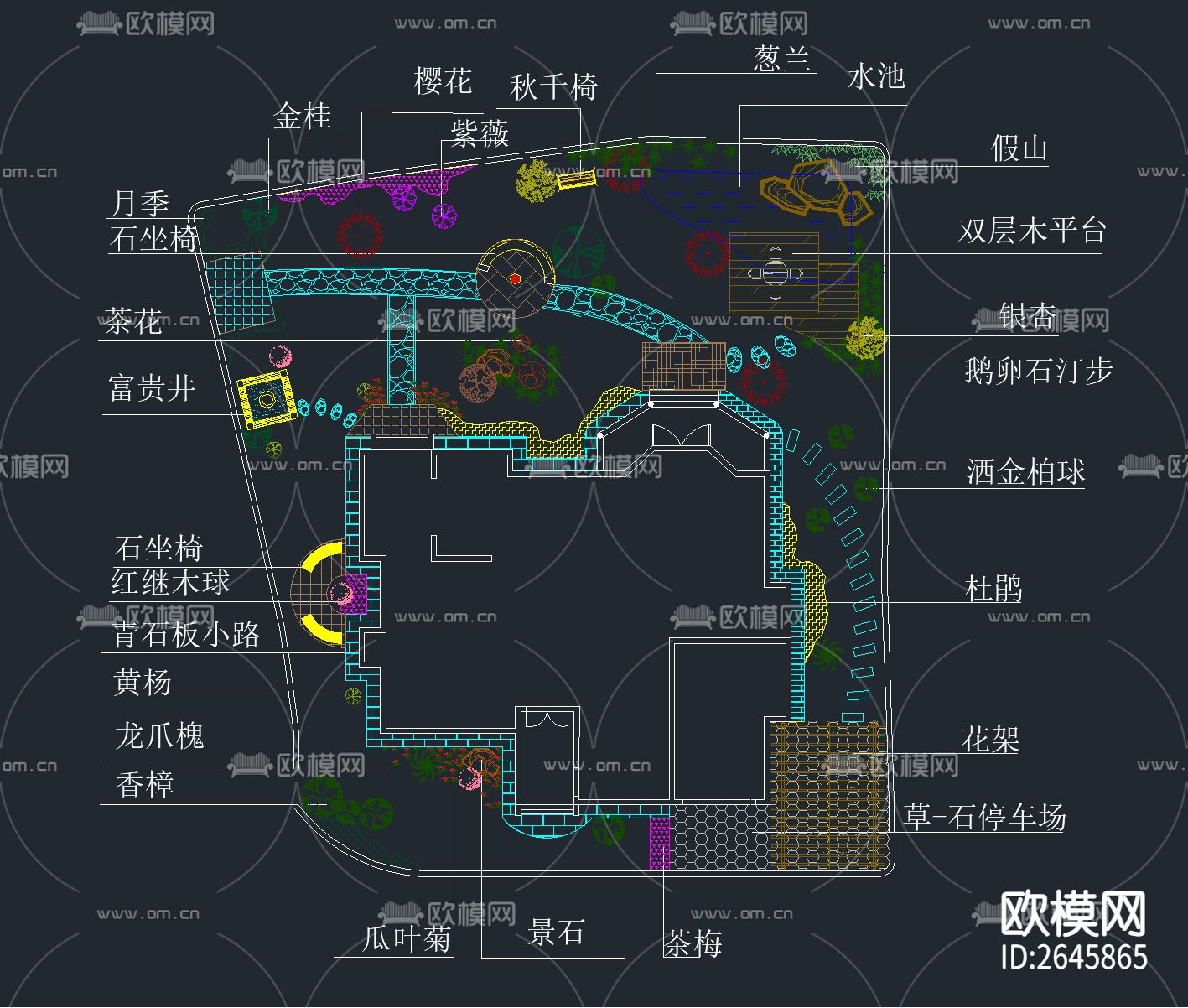 别墅花园cad平面图下载（渲染图7）
