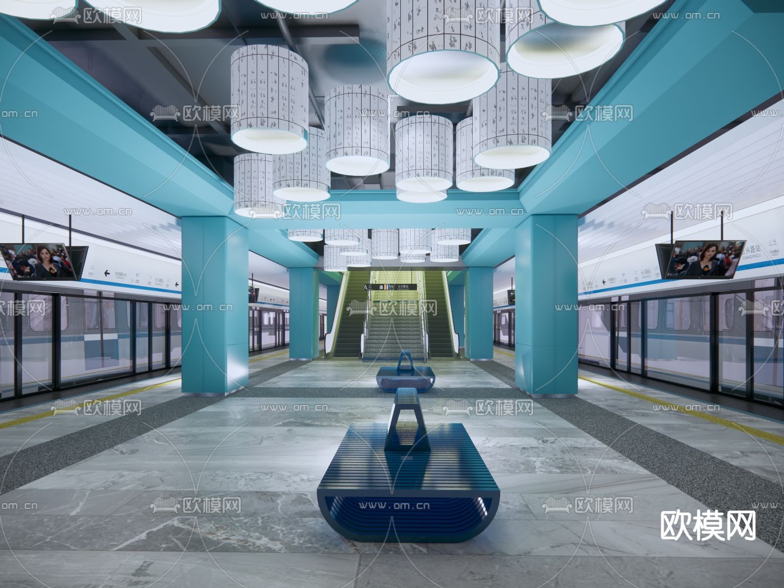 地铁站 候车站 站台su模型下载（渲染图1）