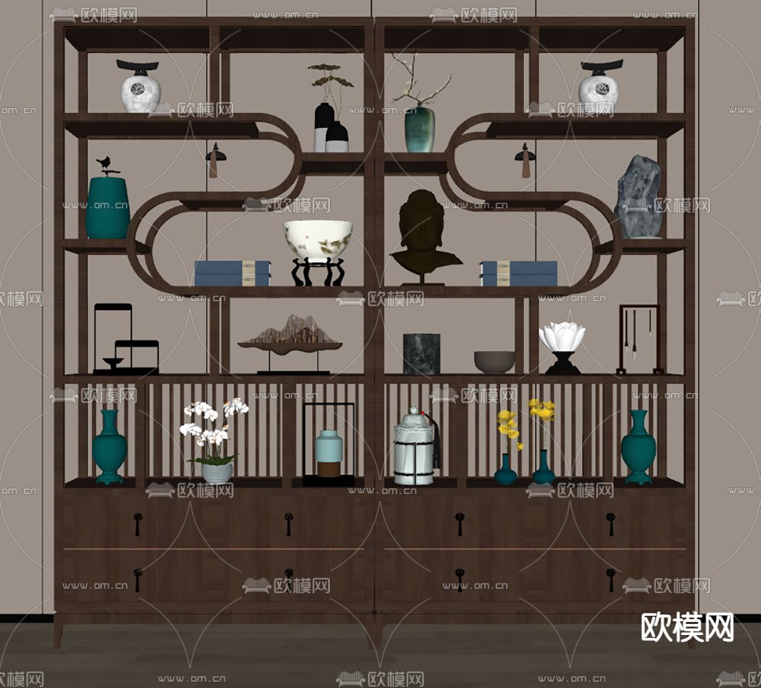 博古架 陈列柜su模型下载（渲染图2）