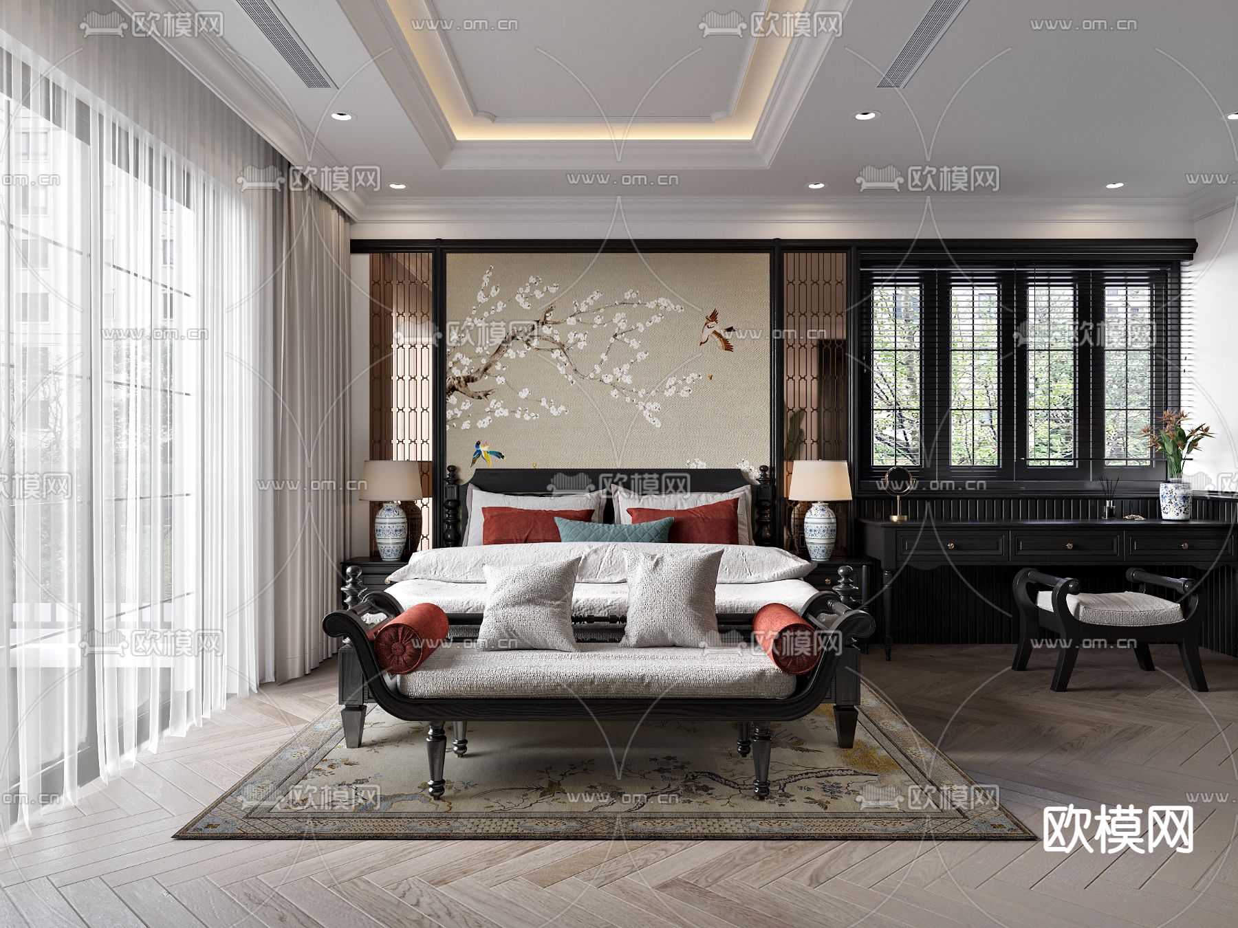 新古典卧室 主卧3d模型下载（渲染图1）